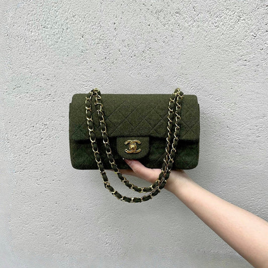 RARE☆☆☆☆CHANEL Matelasse Classic Flap 23 Wool Green GHW