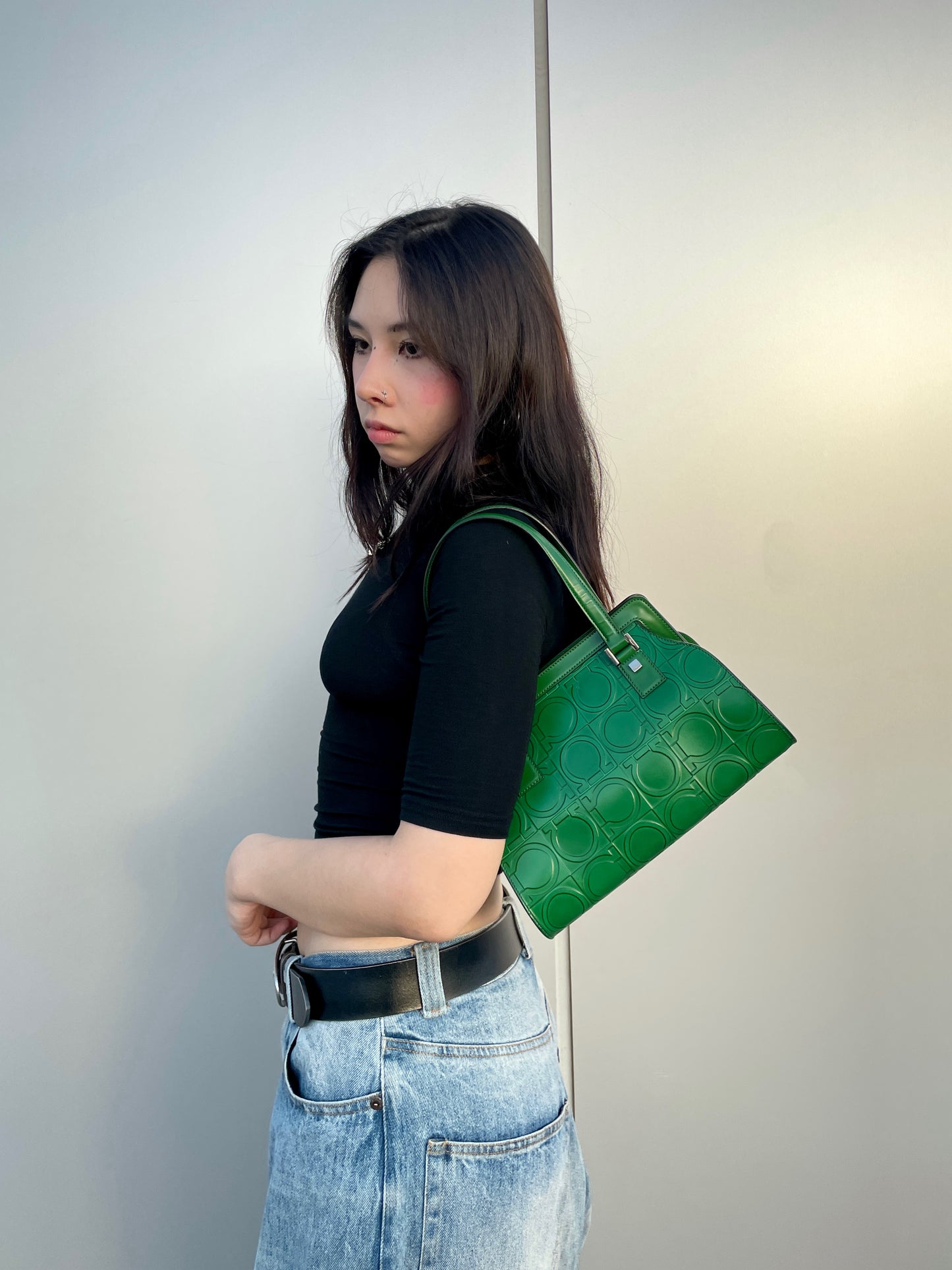 RARE☆☆☆Salvatore Ferragamo Ganchini Handbag Green