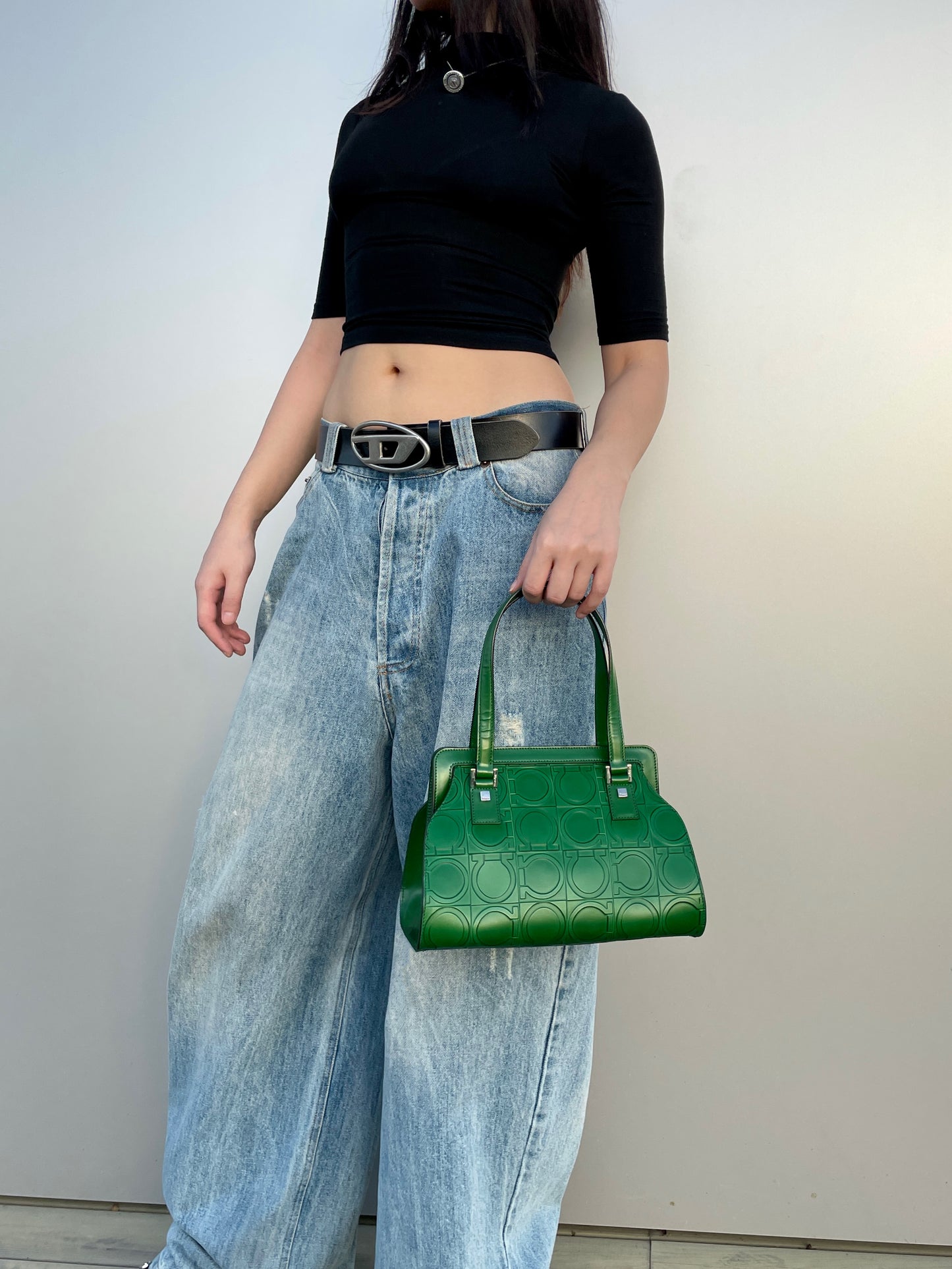 RARE☆☆☆Salvatore Ferragamo Ganchini Handbag Green