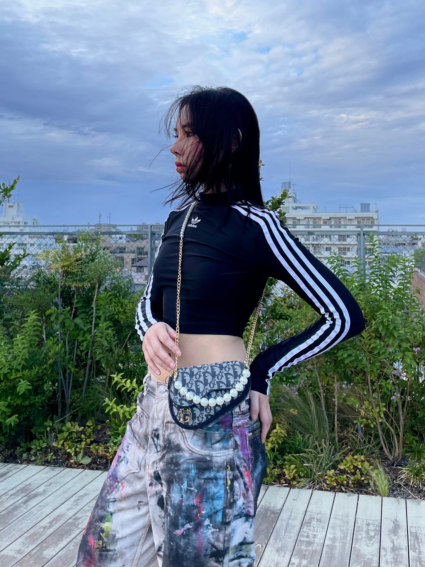 AUTHENTIC PRELOVED CHRISTIAN DIOR 1998 Trotter Canvas D Logo Pendant Mini Saddle Pouch Navy & Gold