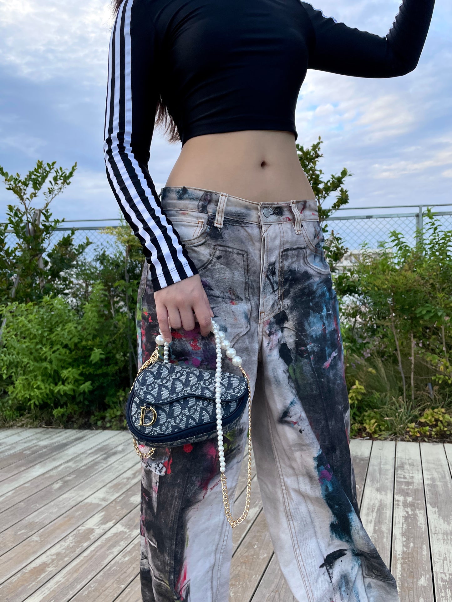 AUTHENTIC PRELOVED CHRISTIAN DIOR 1998 Trotter Canvas D Logo Pendant Mini Saddle Pouch Navy & Gold