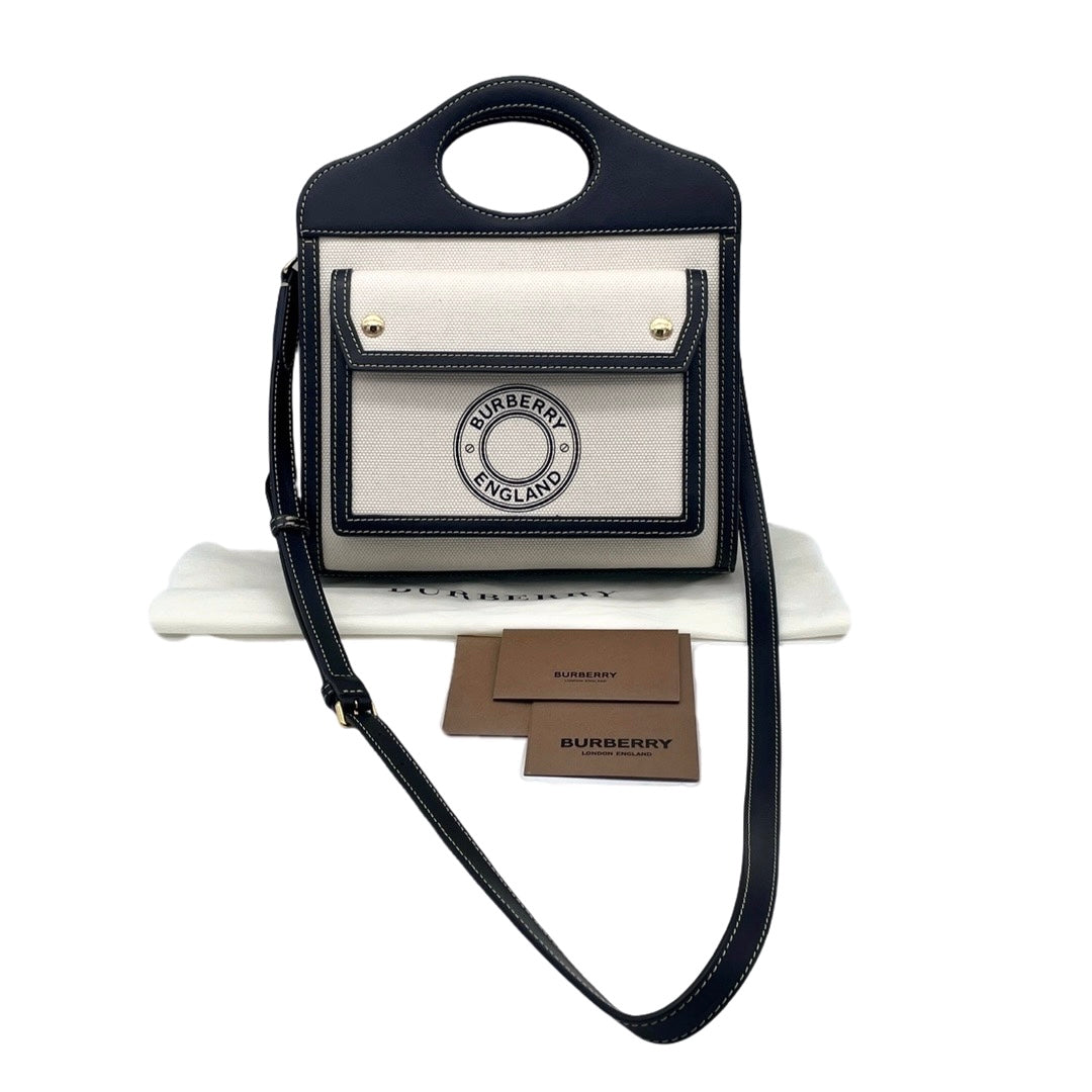 BURBERRY logo迷你口袋包2way手提包斜挎单肩-黑色米色【未使用，参考价213,400】