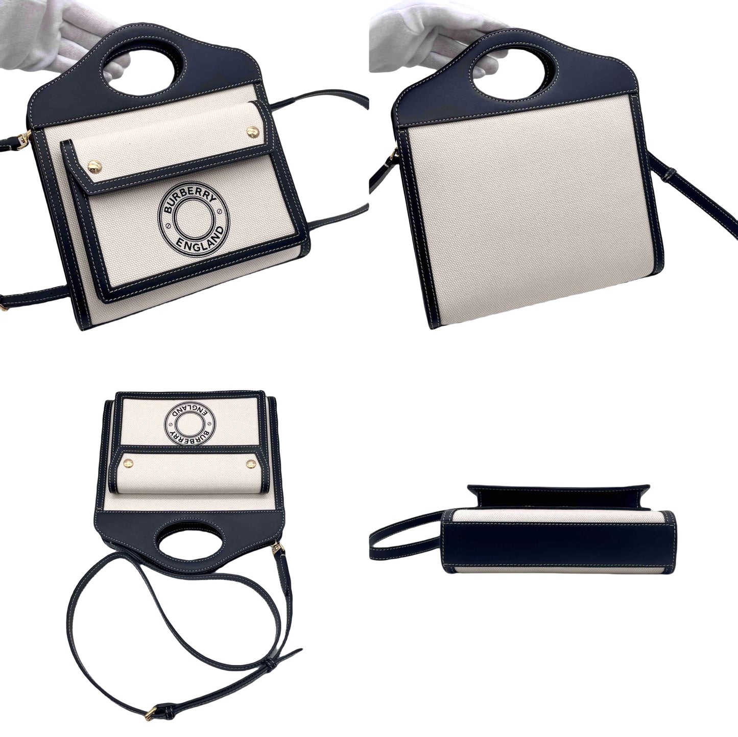 BURBERRY logo迷你口袋包2way手提包斜挎单肩-黑色米色【未使用，参考价213,400】