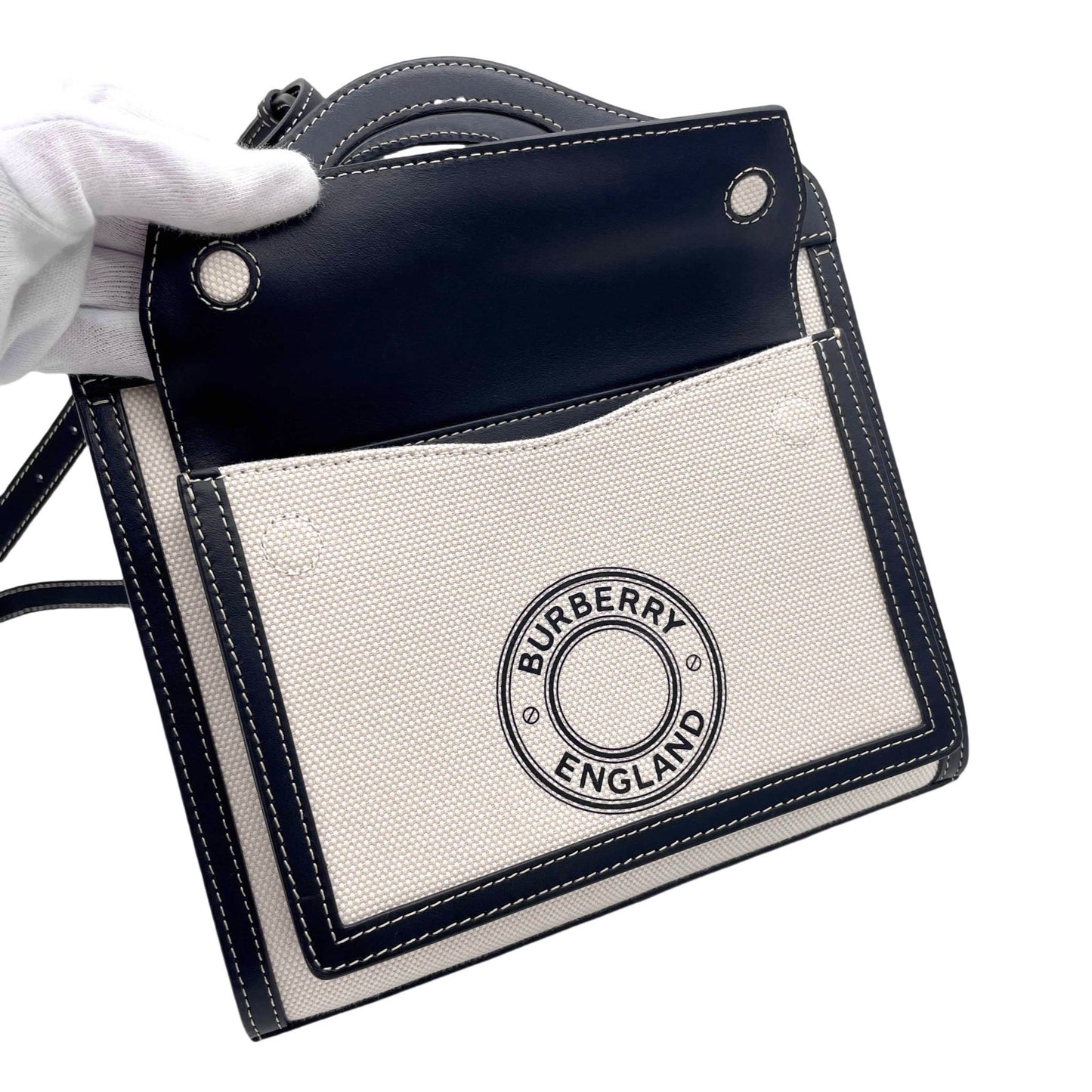 BURBERRY logo迷你口袋包2way手提包斜挎单肩-黑色米色【未使用，参考价213,400】