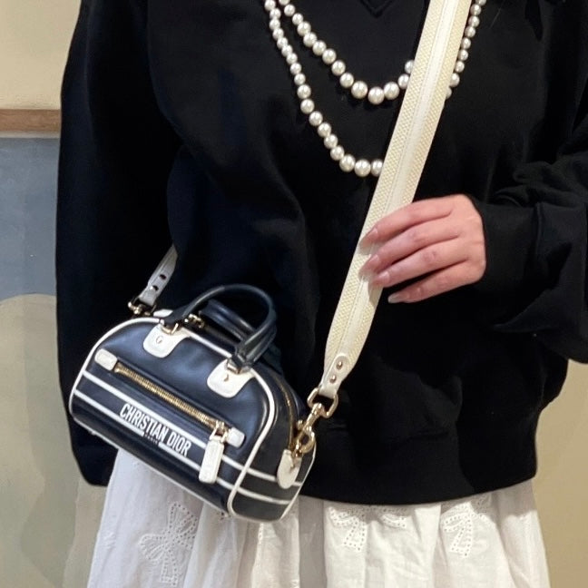 RARE☆☆☆☆CHRISTIAN DIOR 2020s Vibe Bowler Mini 2Way Bowling Bag Dark Navy &amp; White