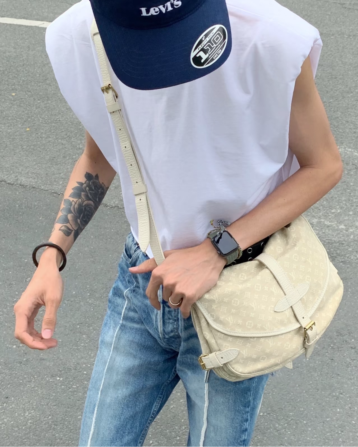 LOUIS VUITTON 2007 Monogram Mini Lin Saumur Shoulder Bag M95314 Beige & White