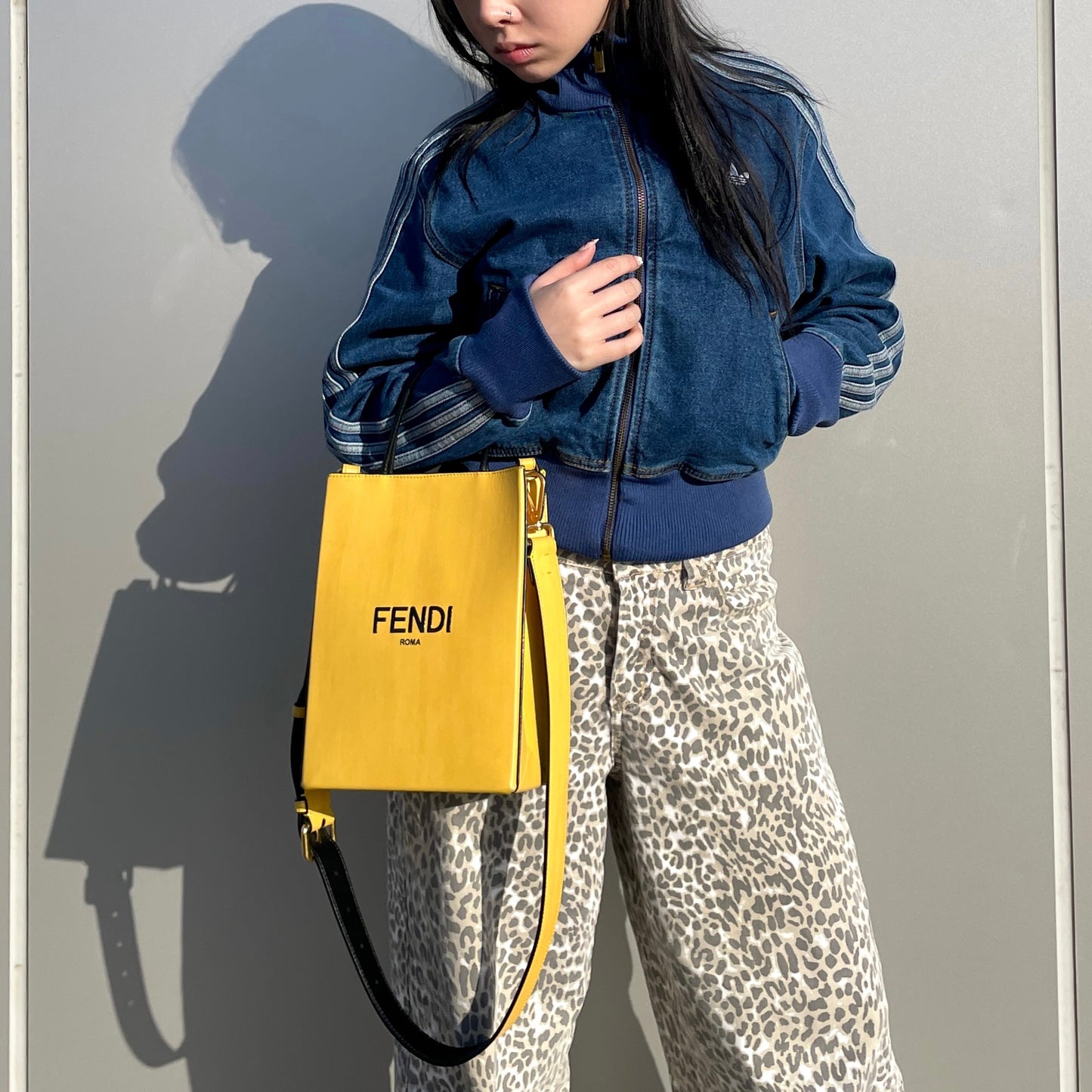 FENDI LOGO Shopper Bag 2-Way Tote Bag Yellow & Black