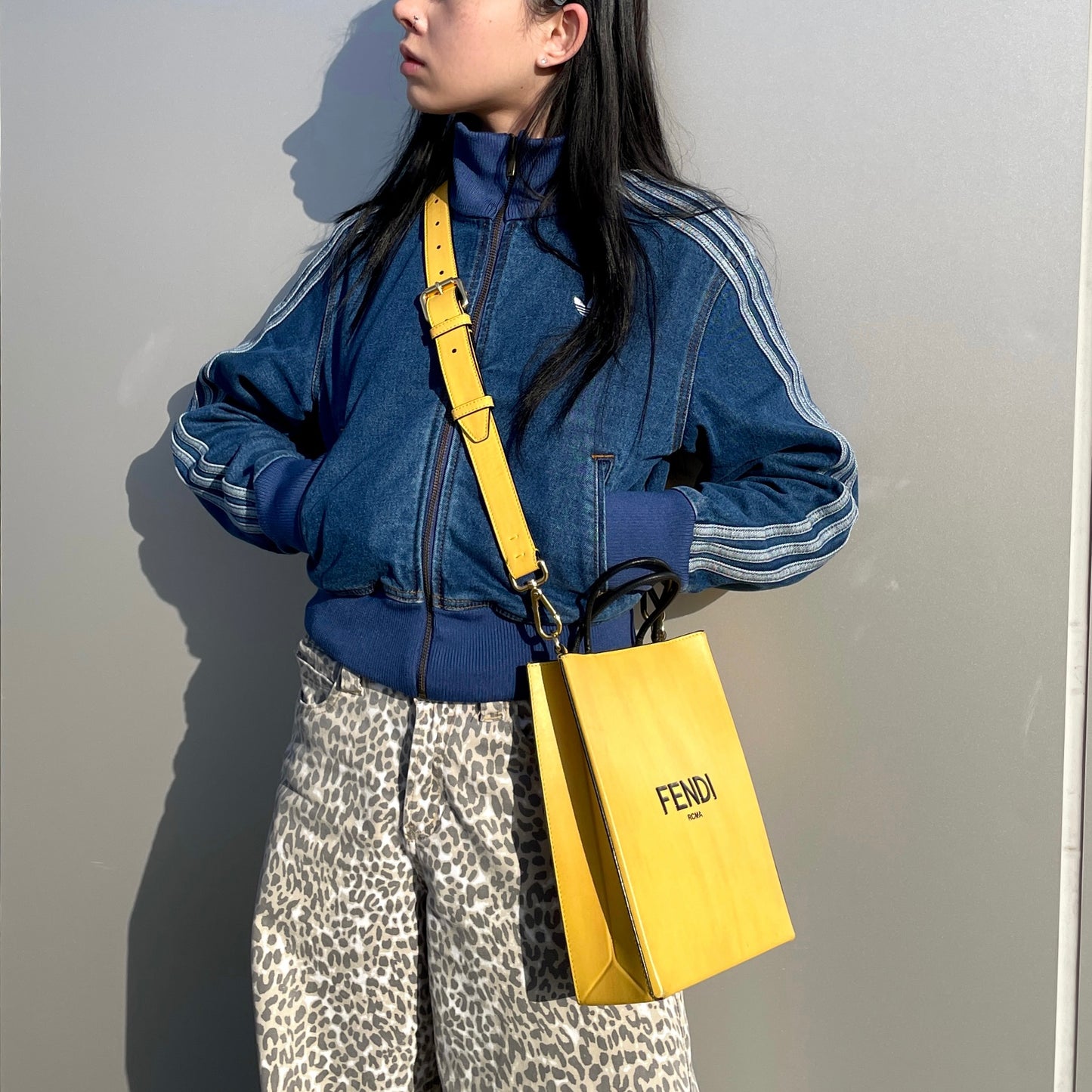 FENDI LOGO Shopper Bag 2-Way Tote Bag Yellow & Black