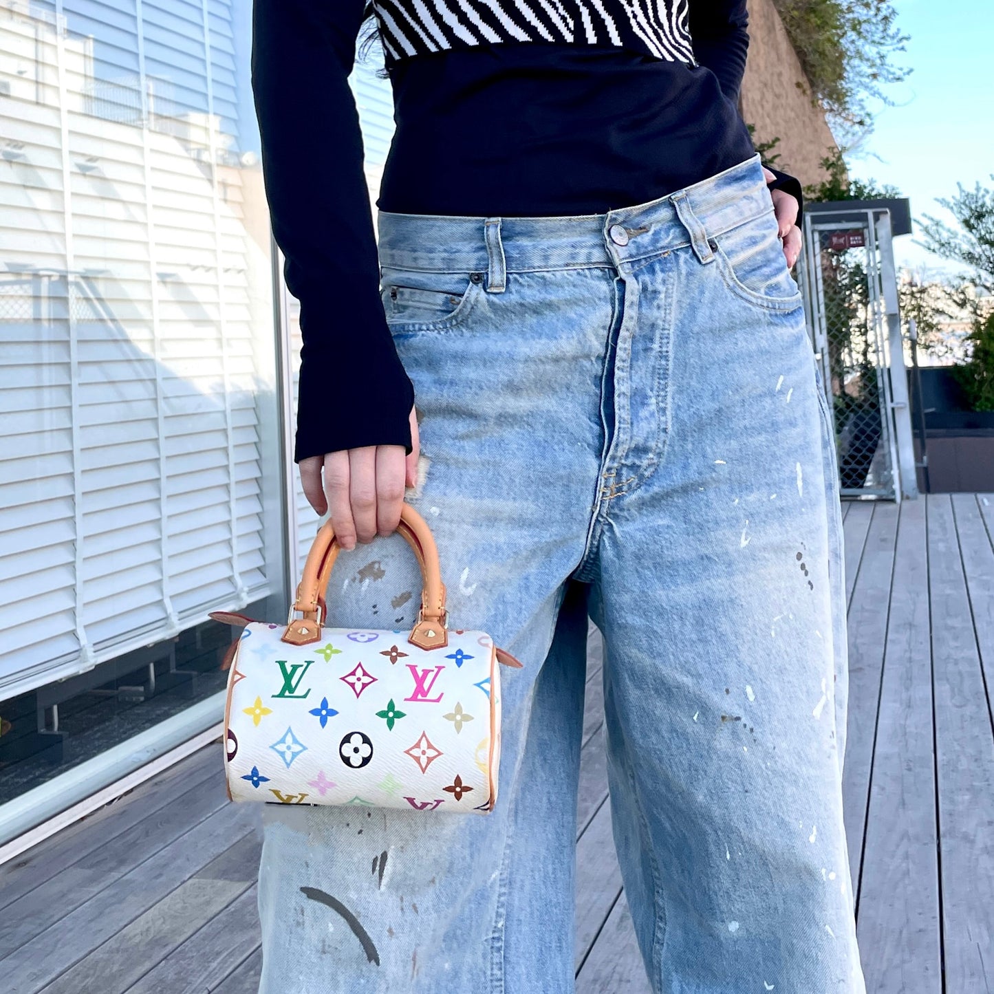 RARE☆☆☆☆LOUIS VUITTON Monogram Multicolor White Mini Speedy M92645/With Strap #
