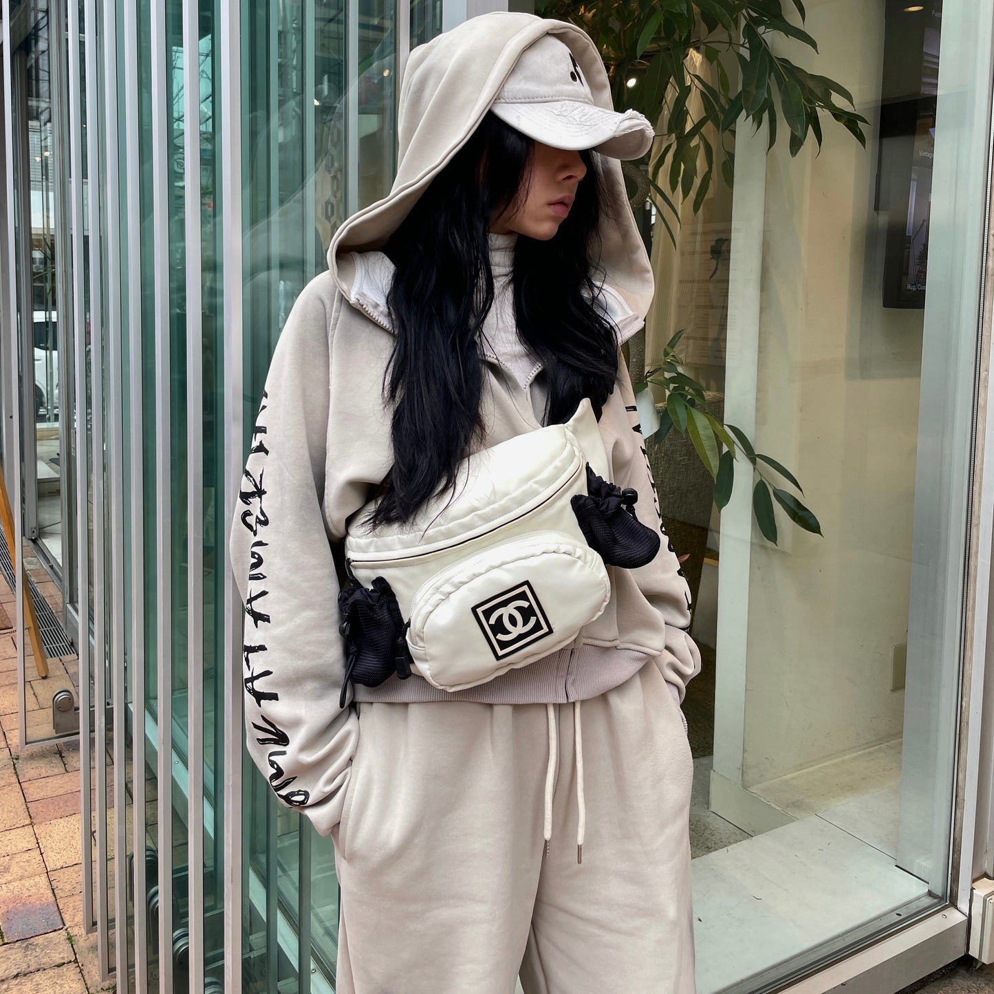 RARE☆☆☆☆CHANEL Sports Line CC LOGO Pocket Waist Bag White &amp; Black