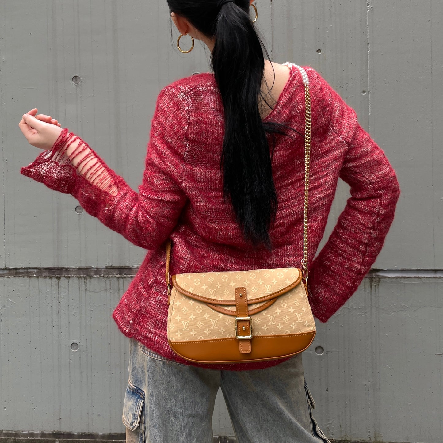 RARE☆☆☆LOUIS VUITTON Monogram Mini Lin Marjorie M92694 Shoulder Bag Beige & Brown