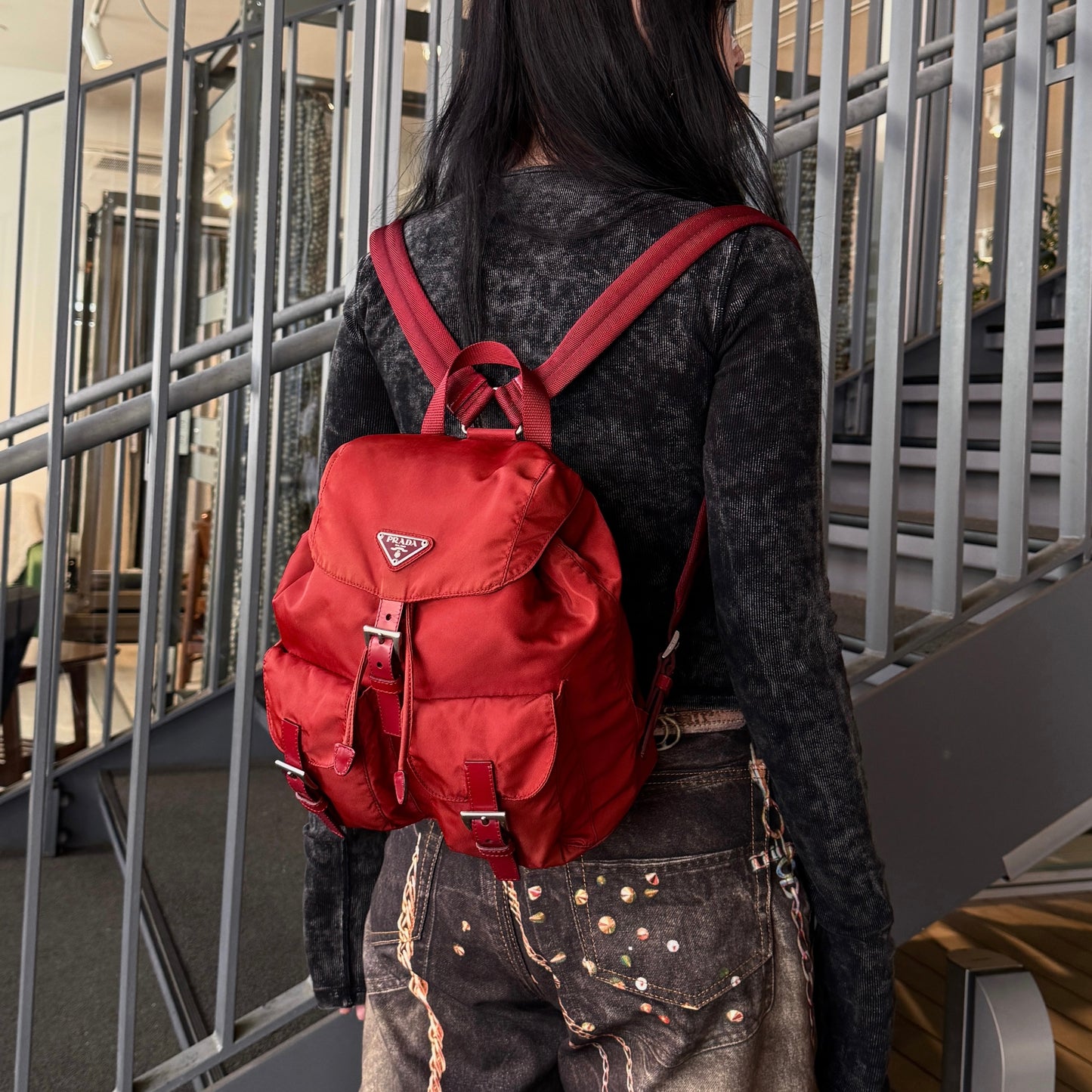 PRADA Triangle Logo Nylon Backpack PM