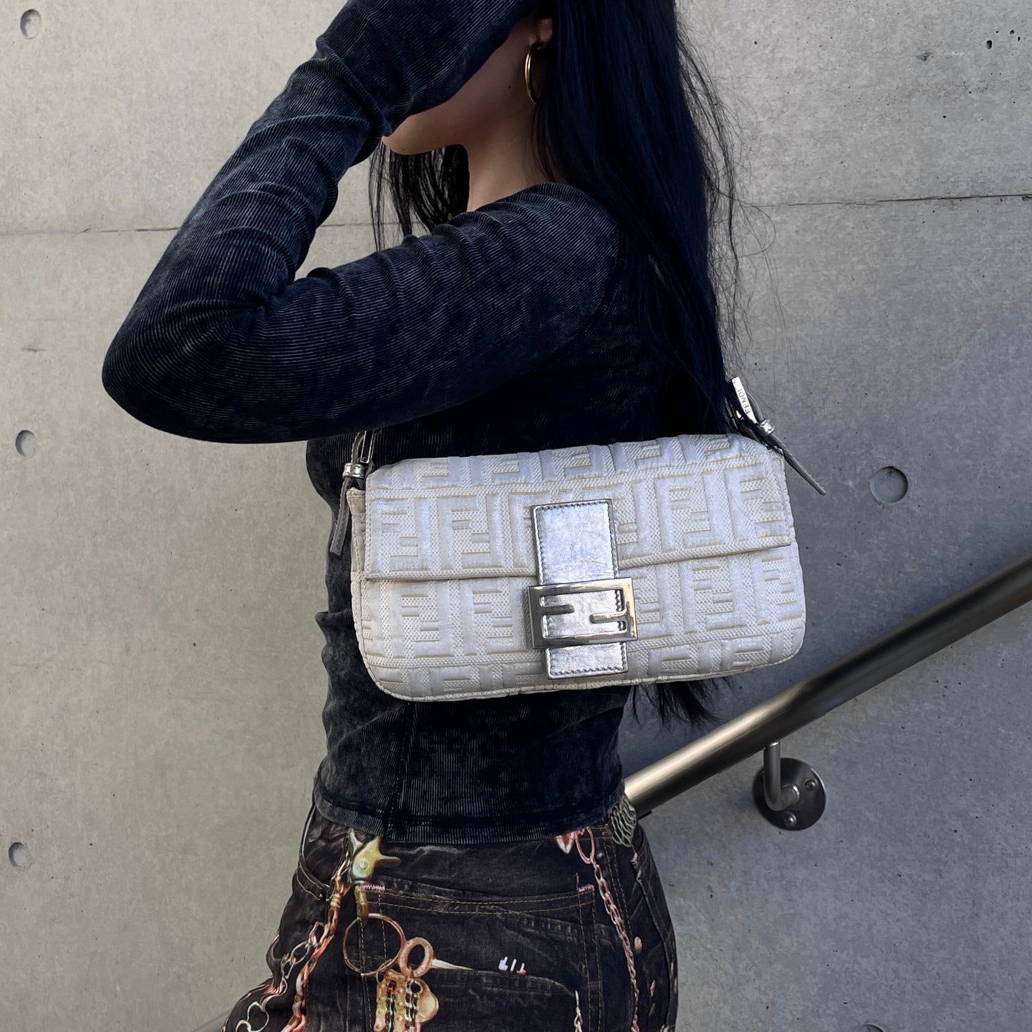RARE☆☆☆ FENDI Zucca Motif Mamma Baguette PM Shoulder Bag