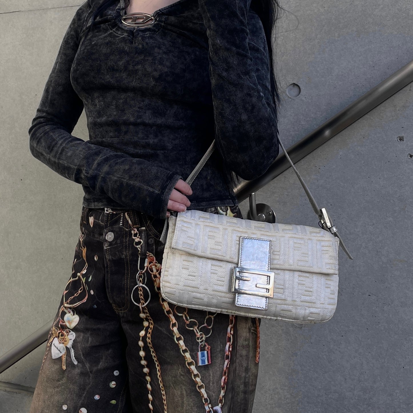 RARE☆☆☆ FENDI Zucca Motif Mamma Baguette PM Shoulder Bag