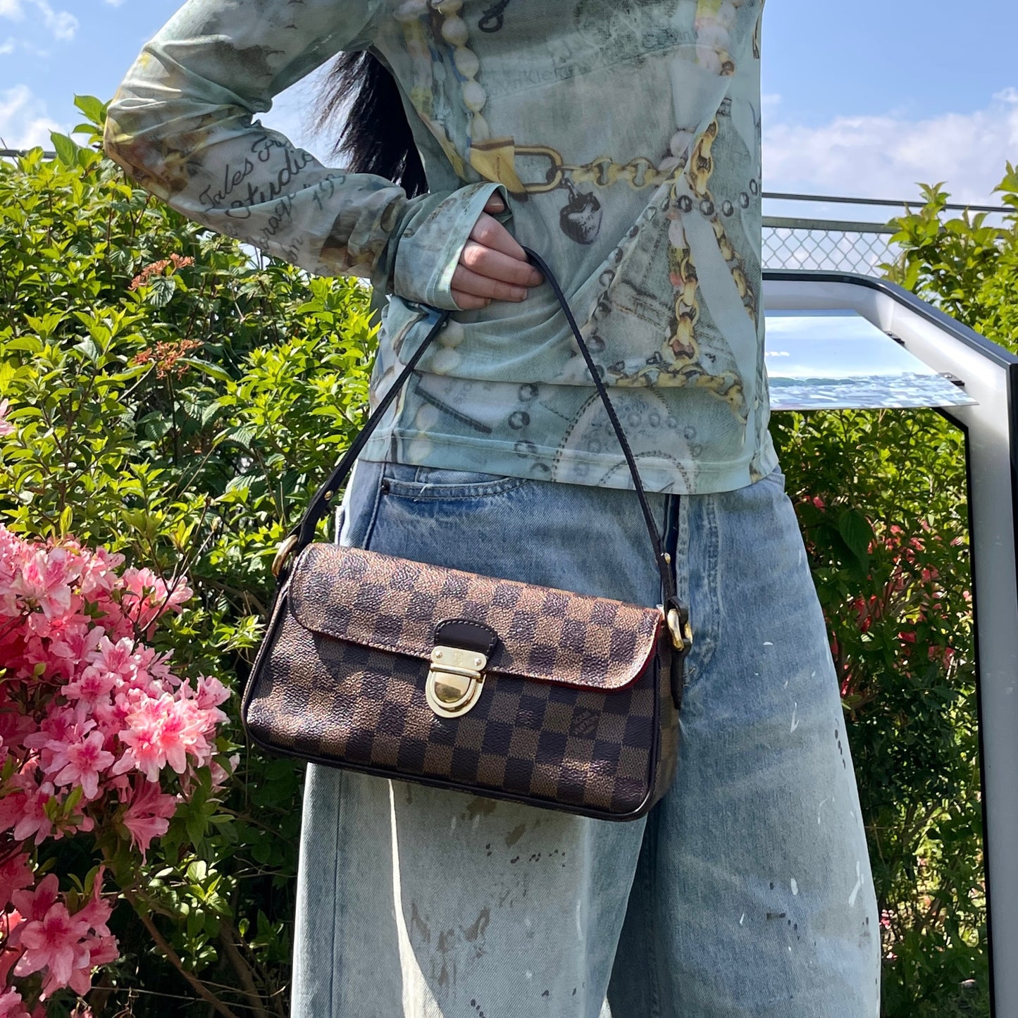 RARE☆☆☆LOUIS VUITTON 2008 Damier Ravello PM Shoulder Bag Brown & Gold