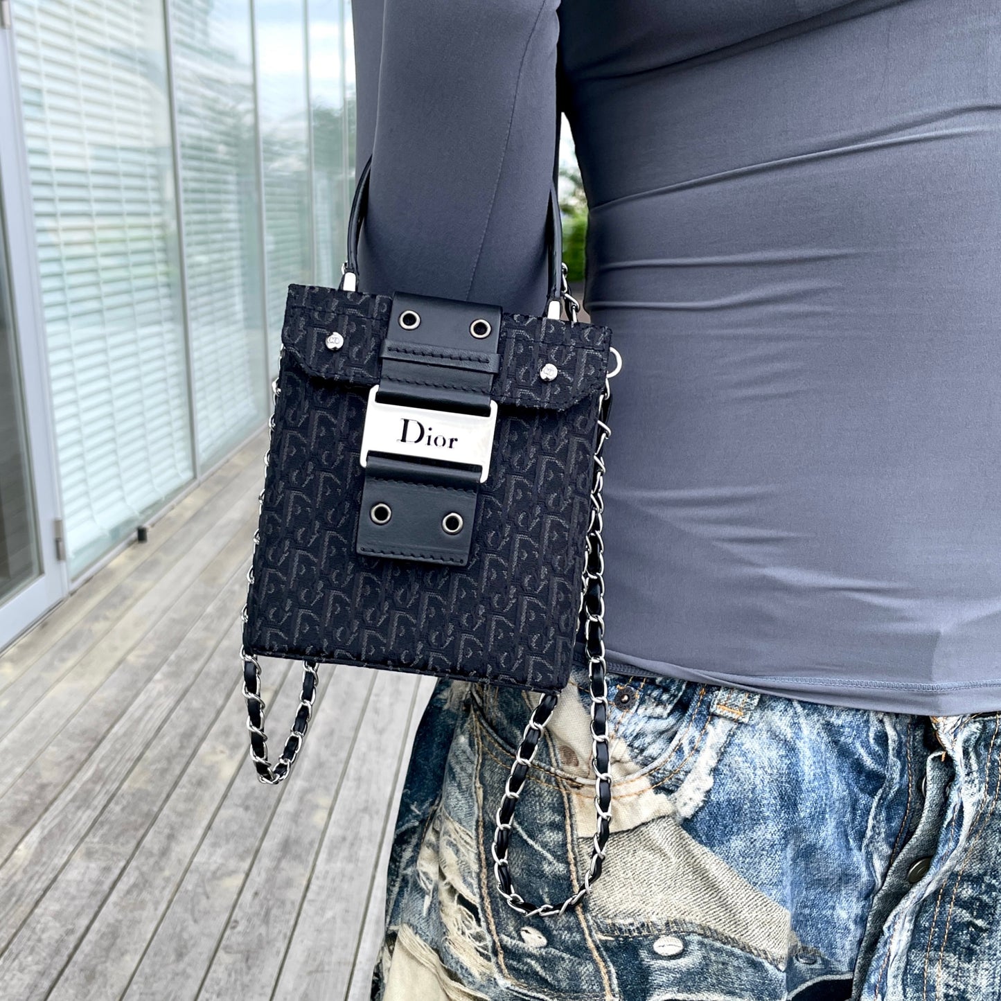RARE☆☆☆CHRISTIAN DIOR Trotter Street Chic Columbus Bag MINI Vanity Hand Bag Black & Silver