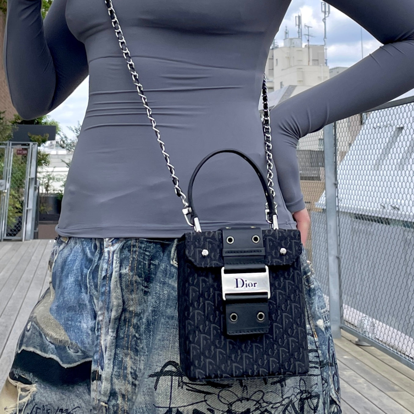 RARE☆☆☆CHRISTIAN DIOR Trotter Street Chic Columbus Bag MINI Vanity Hand Bag Black & Silver