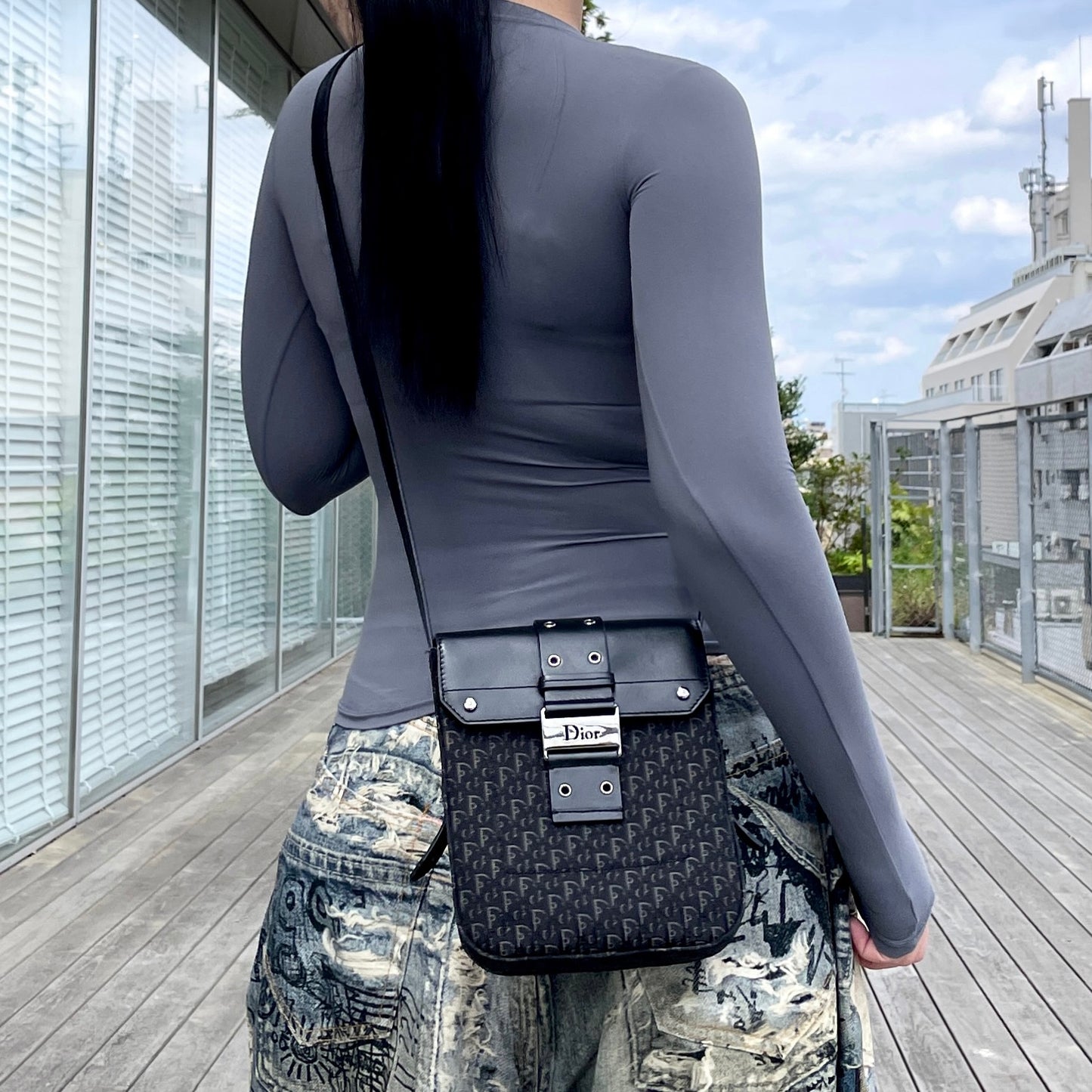 CHRISTIAN DIOR Columbus Trotter Mini Boston 20cm Navy Canvas GHW