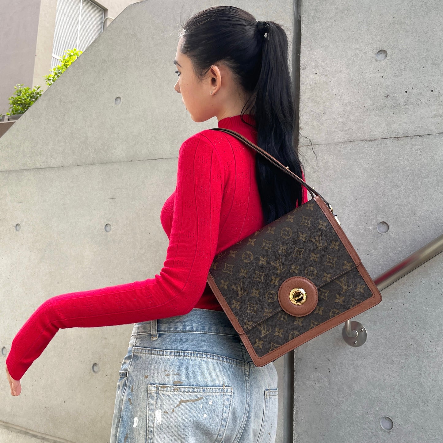 LOUIS VUITTON 1996 Monogram Raspailles Shoulder Bag Brown &amp; Gold