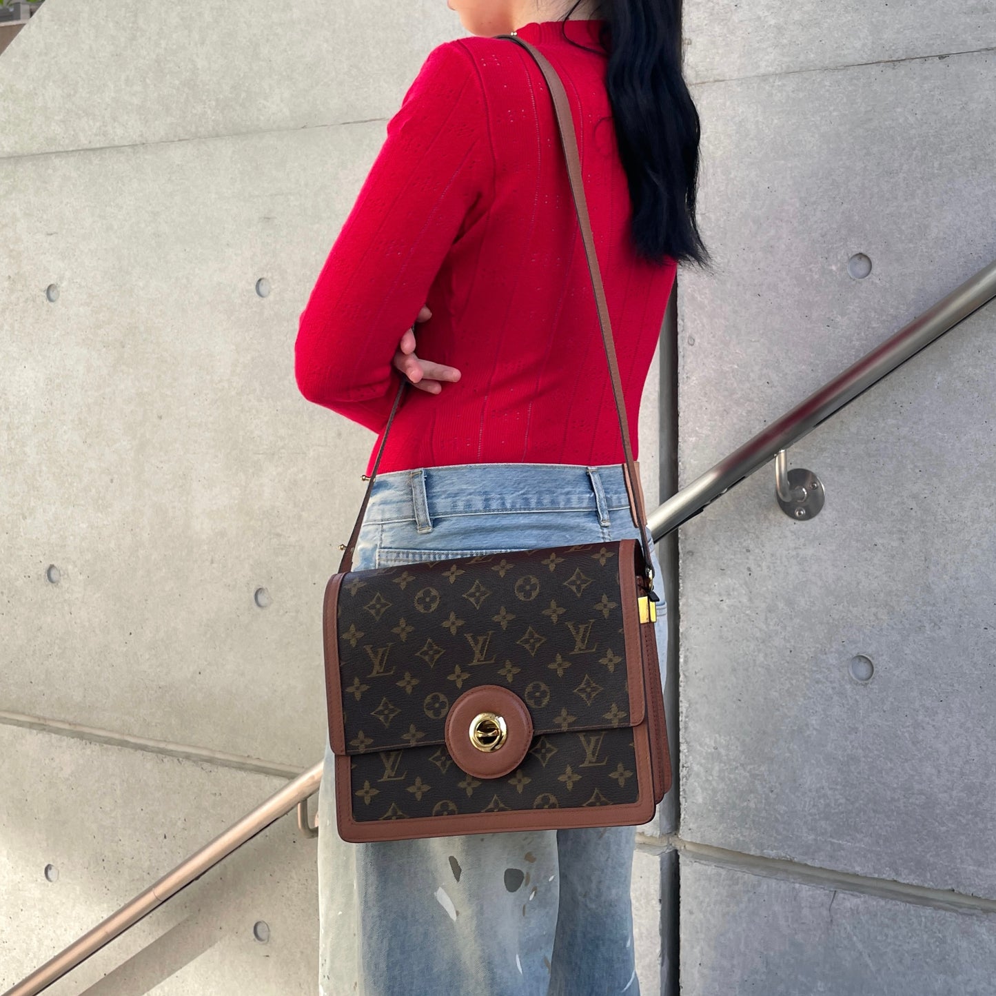 LOUIS VUITTON 1996 Monogram Raspailles Shoulder Bag Brown &amp; Gold