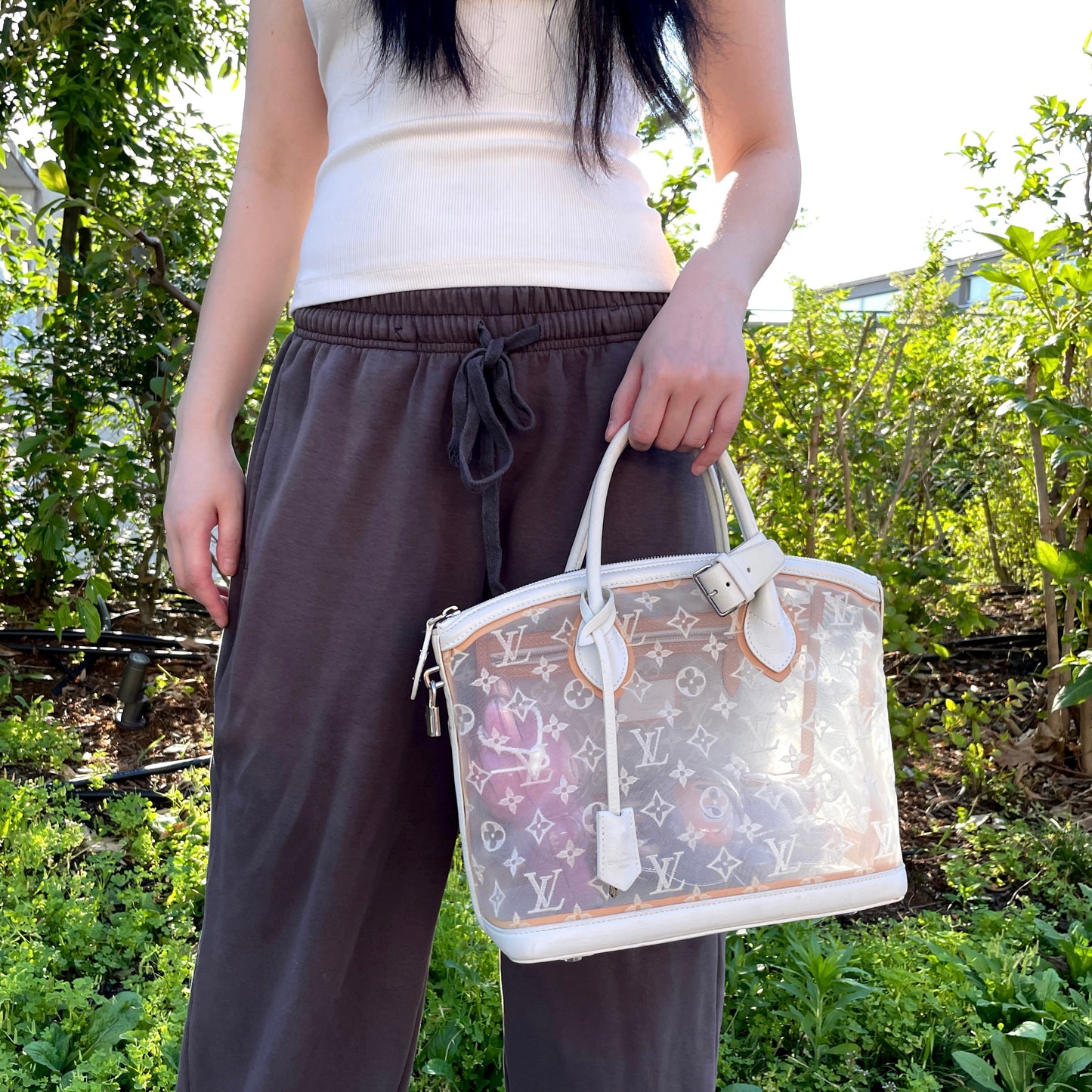 RARE☆☆☆☆☆ LOUIS VUITTON Monogram Transparency Lockit M40699/ 2012 SS White &amp; Brown