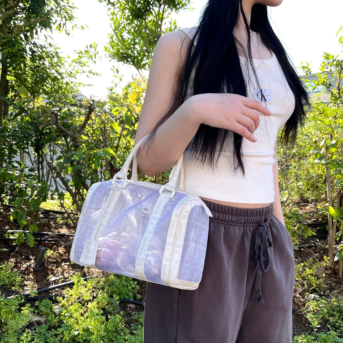 RARE☆☆☆FENDI Zucca Mesh Boston Handbag PM White