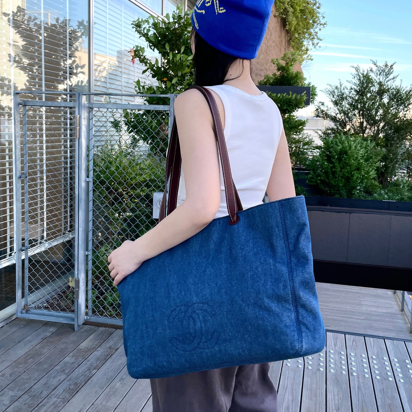 RARE☆☆☆☆CHANEL denim jumbo coco mark shoulder tote bag blue