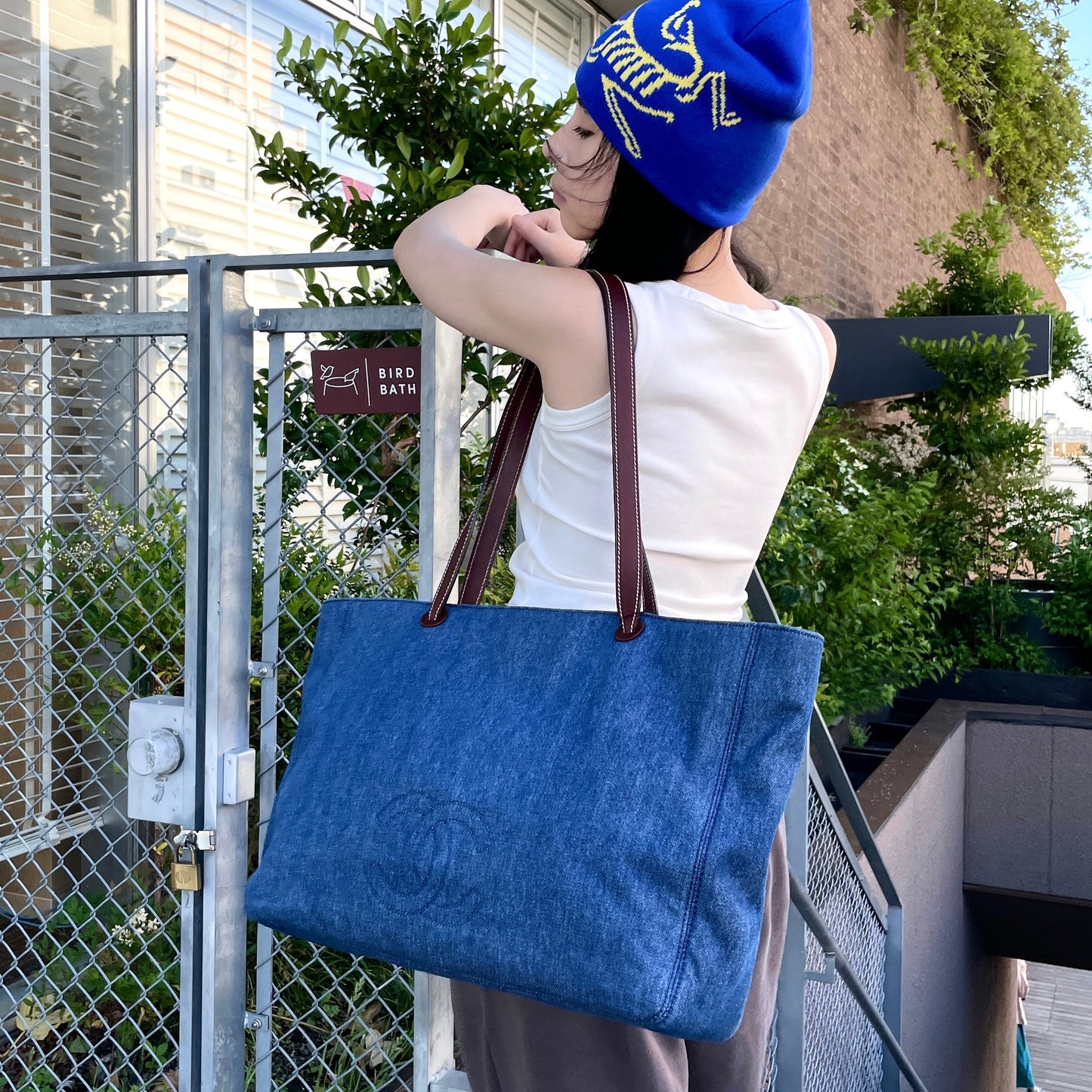 RARE☆☆☆☆CHANEL denim jumbo coco mark shoulder tote bag blue