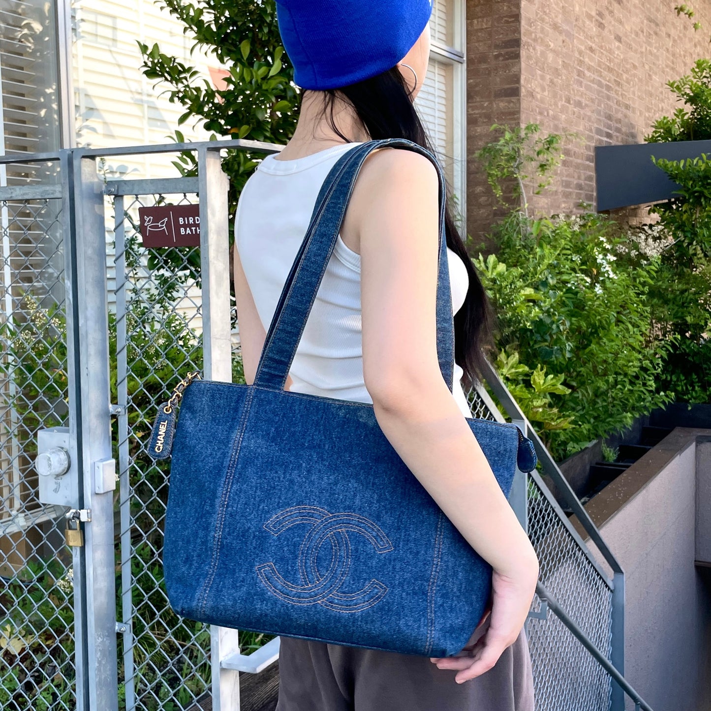 RARE☆☆☆☆ CHANEL Jumbo Coco Mark Denim Tote Bag Shoulder Bag