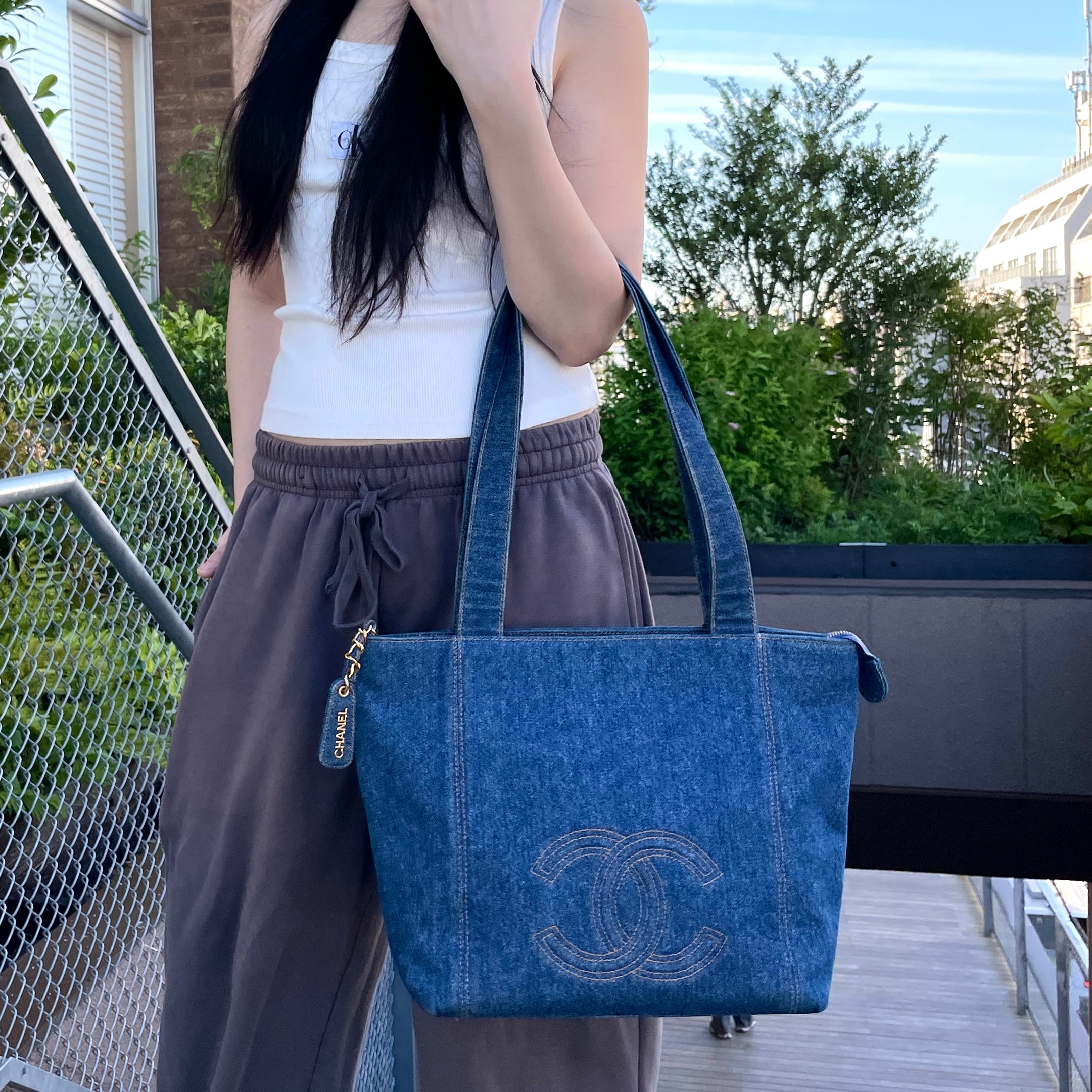 RARE CHANEL Jumbo Coco Mark Denim Tote Bag Shoulder Bag – Afar Vintage