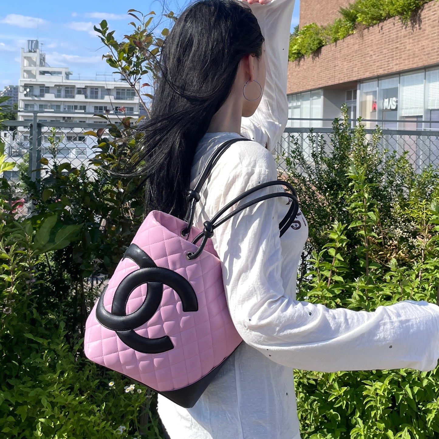 RARE☆☆☆☆CHANEL Cambon Line Matelassé Tote Hand Bag PM Pink & Black