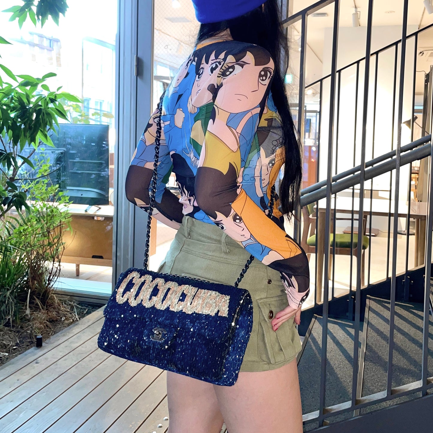RARE★★★★★CHANEL 2016 Cruise 2016/17 COCOCUBA Sequin Double Chain Single Flap Shoulder Bag Medium Navy & Silver #