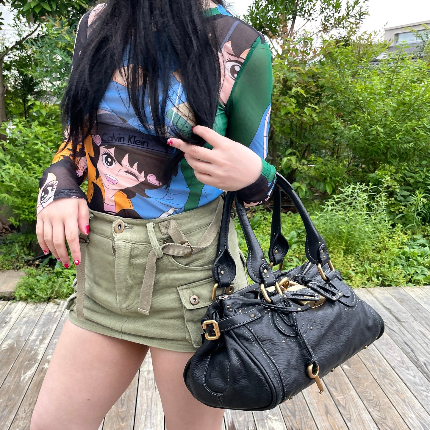 RARE★★★★Chloé Leather Paddington Shoulder Bag Medium Black with Gold Hardware