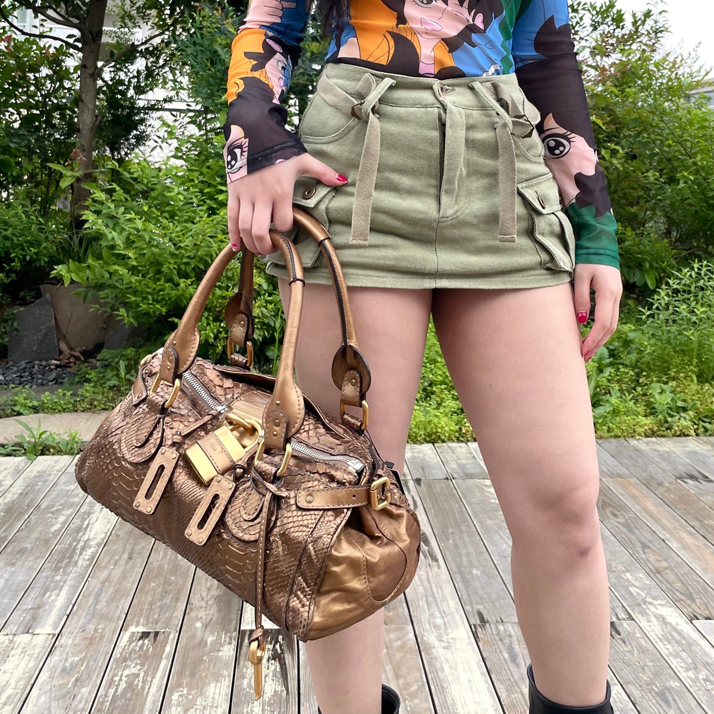 RARE★★★★Chloé 2008 Limited Edition Python and Leather Paddington Shoulder Bag Medium Gold