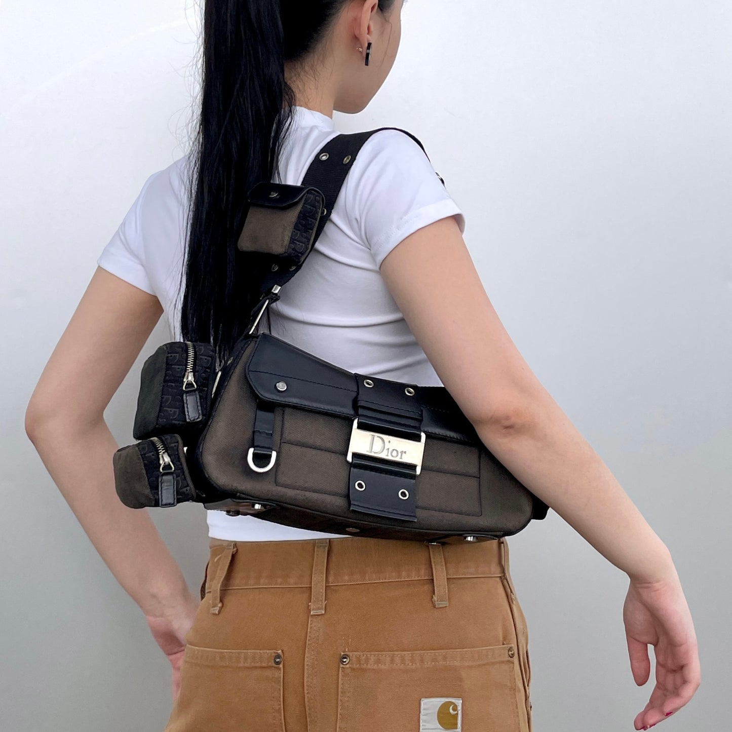 RARE☆☆☆☆☆CHRISTIAN DIOR 2002 Street Chic Columbus Bag Shoulder Bag GM Pocket x4 Gray & Black