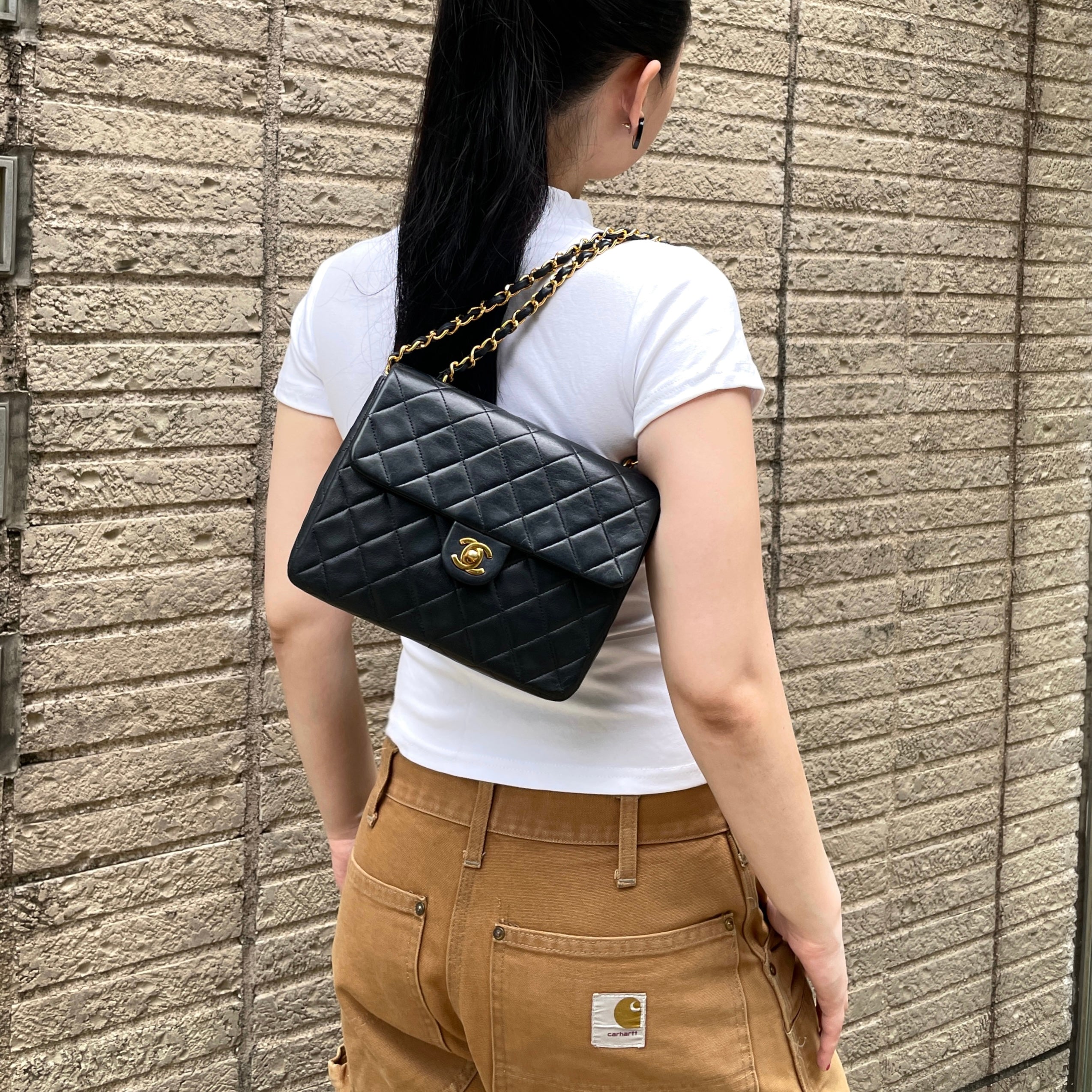 CHANEL 1990 Matelassé CC LOGO Turn Lock Mini Chain Shoulder Flap