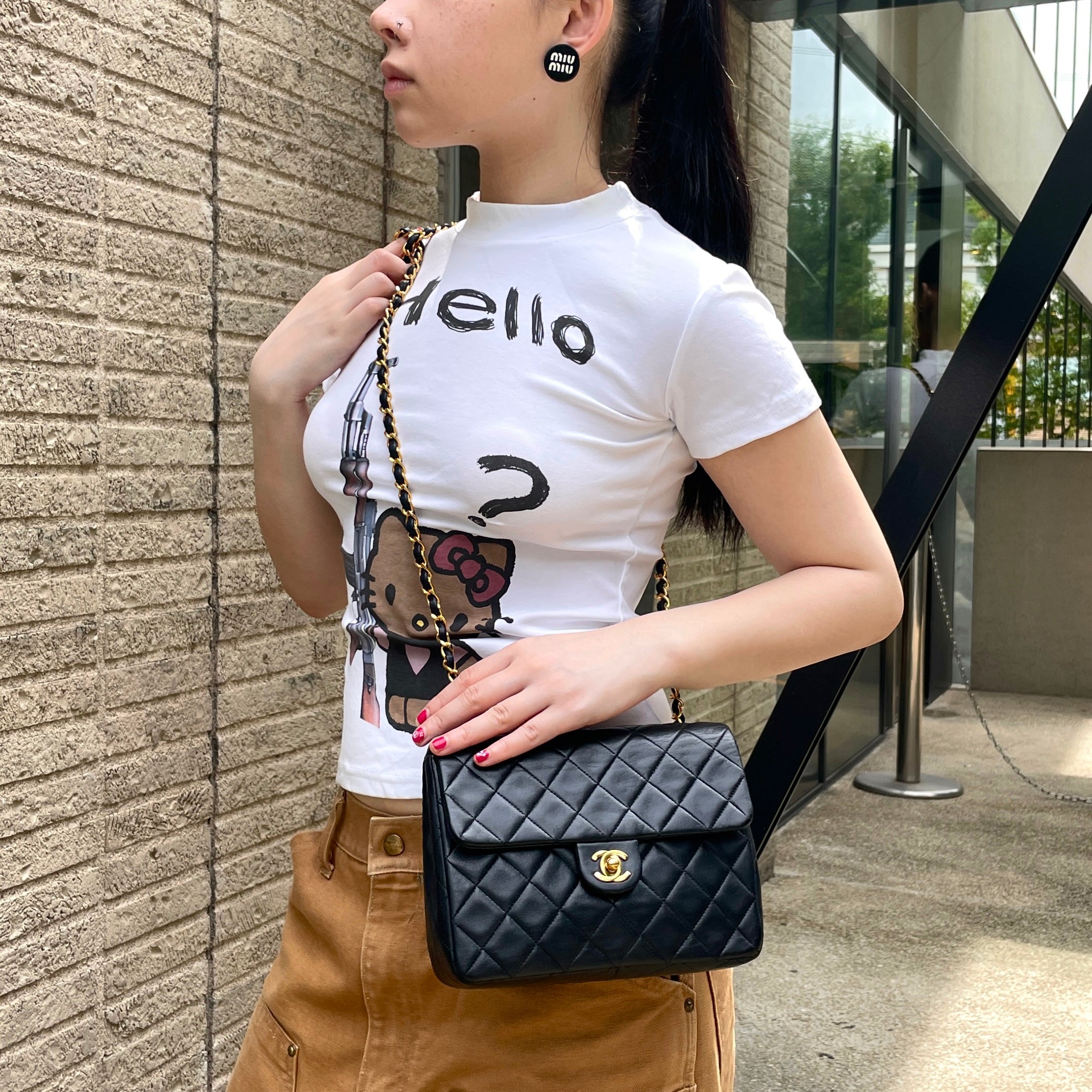 CHANEL 1990 Matelassé CC LOGO Turn Lock Mini Chain Shoulder Flap