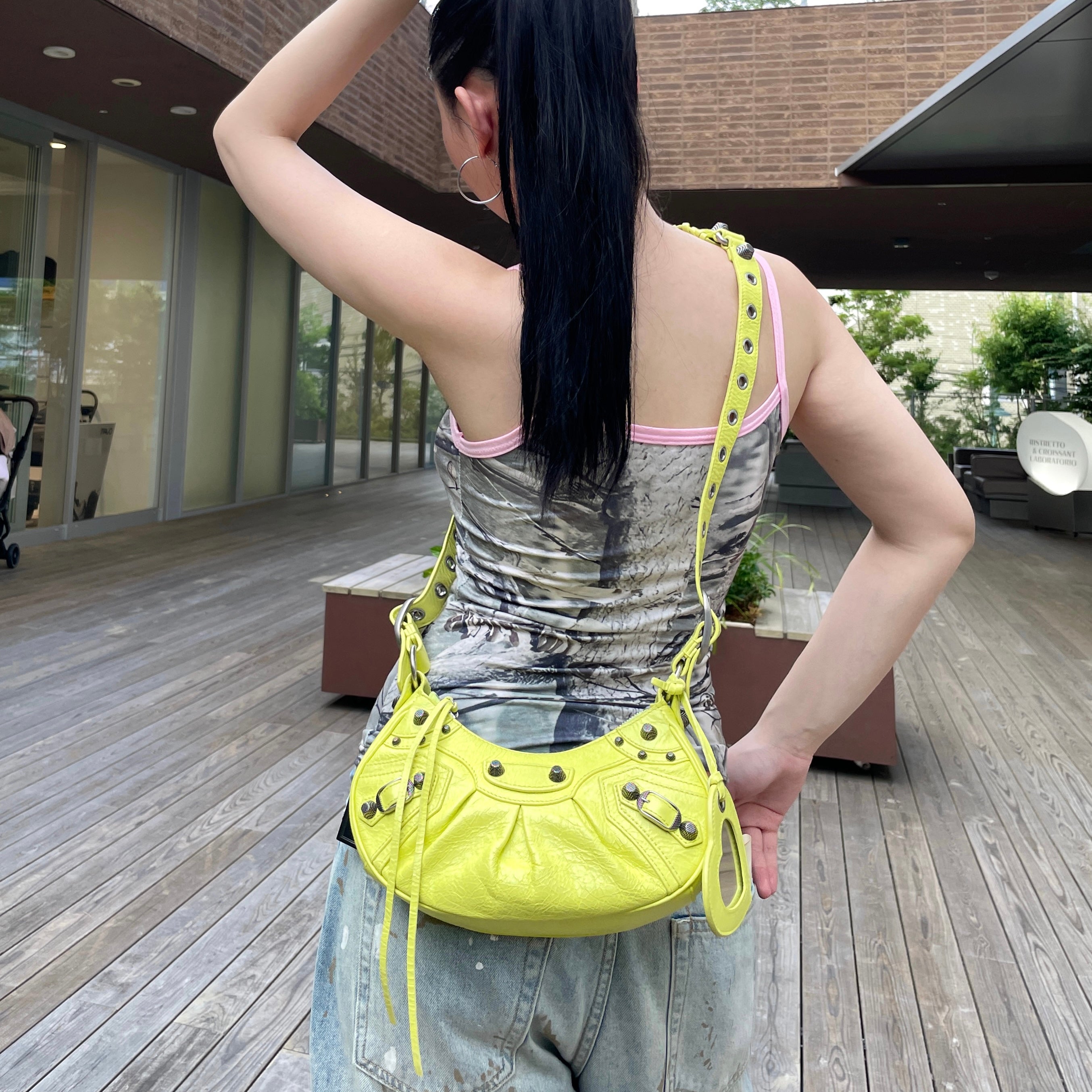 RAREBalenciaga Le Cagole Shoulder Bag XS in Neon Green Arena Lambs