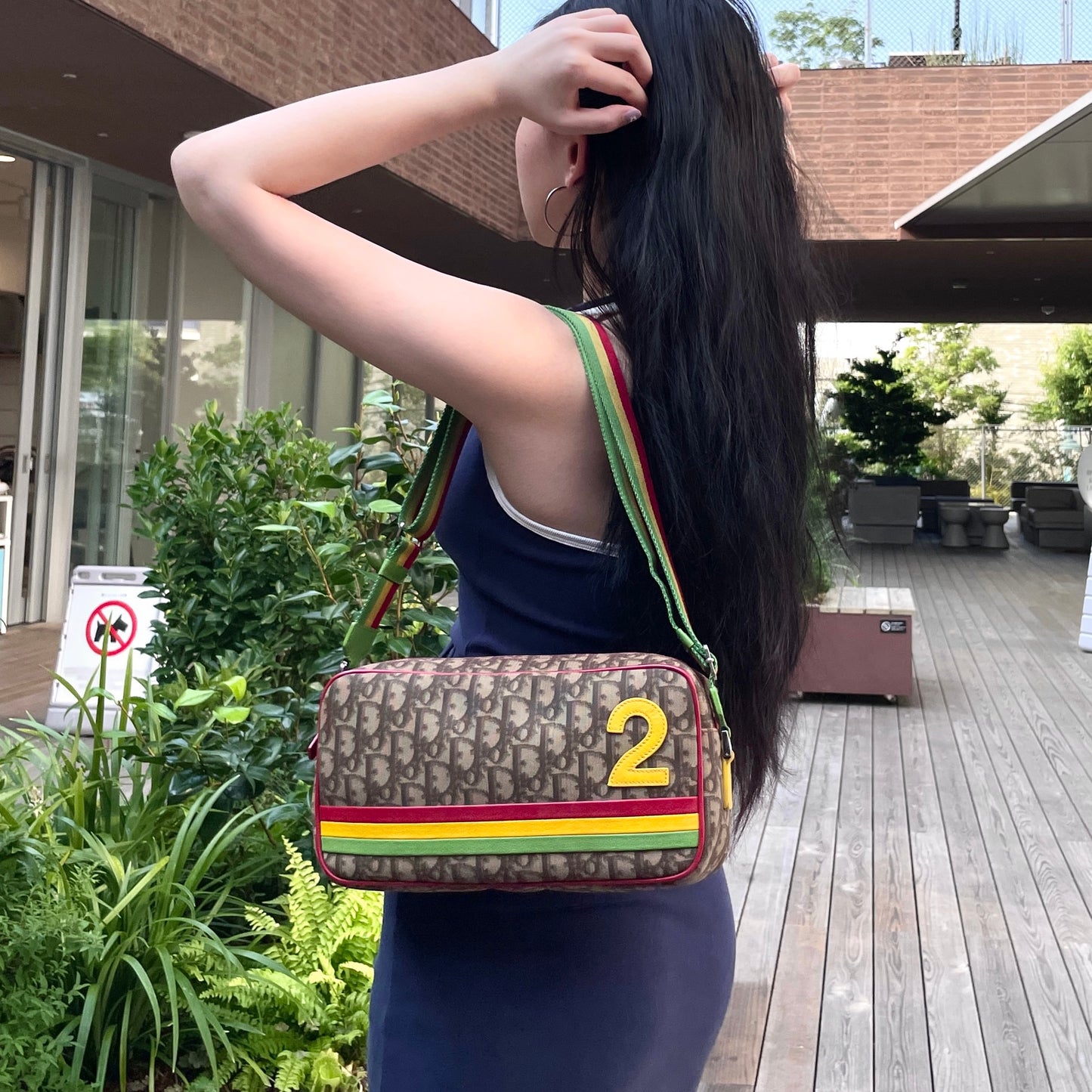 RARE☆☆☆☆CHRISTIAN DIOR Rasta Line Trotter PVC No.2 Crossbody Shoulder Bag Brown & Multi-Color