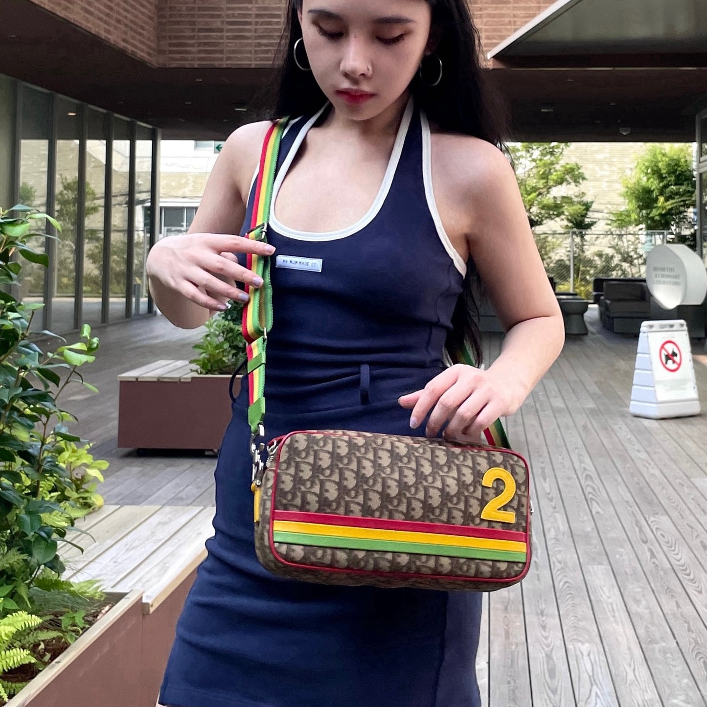 RARE☆☆☆☆CHRISTIAN DIOR Rasta Line Trotter PVC No.2 Crossbody Shoulder Bag Brown & Multi-Color