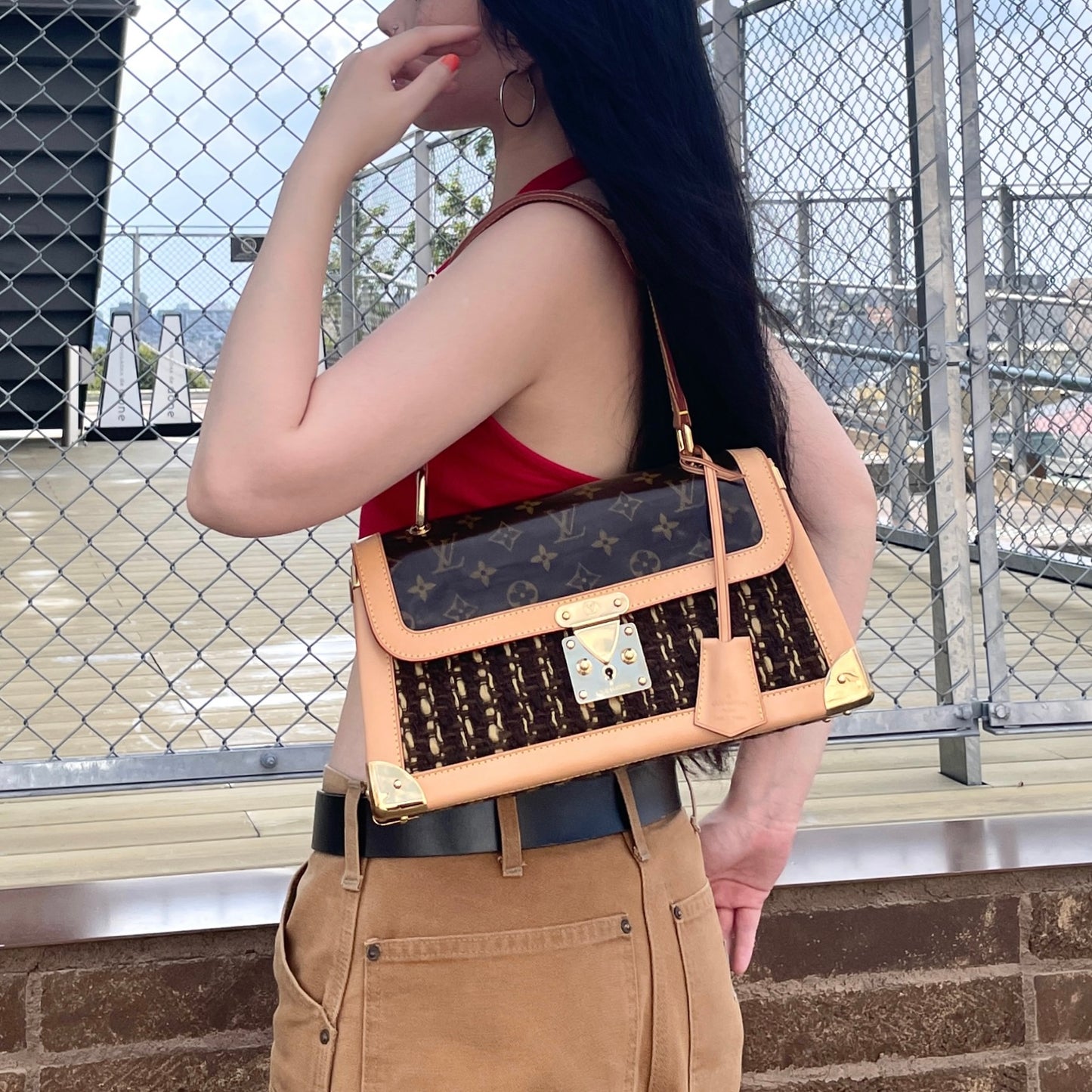 RARE☆☆☆☆☆☆LOUIS VUITTON 2003 FW Limited 0253/1000 Monogram Tweedy M92820 Shoulder Bag Brown & Gold