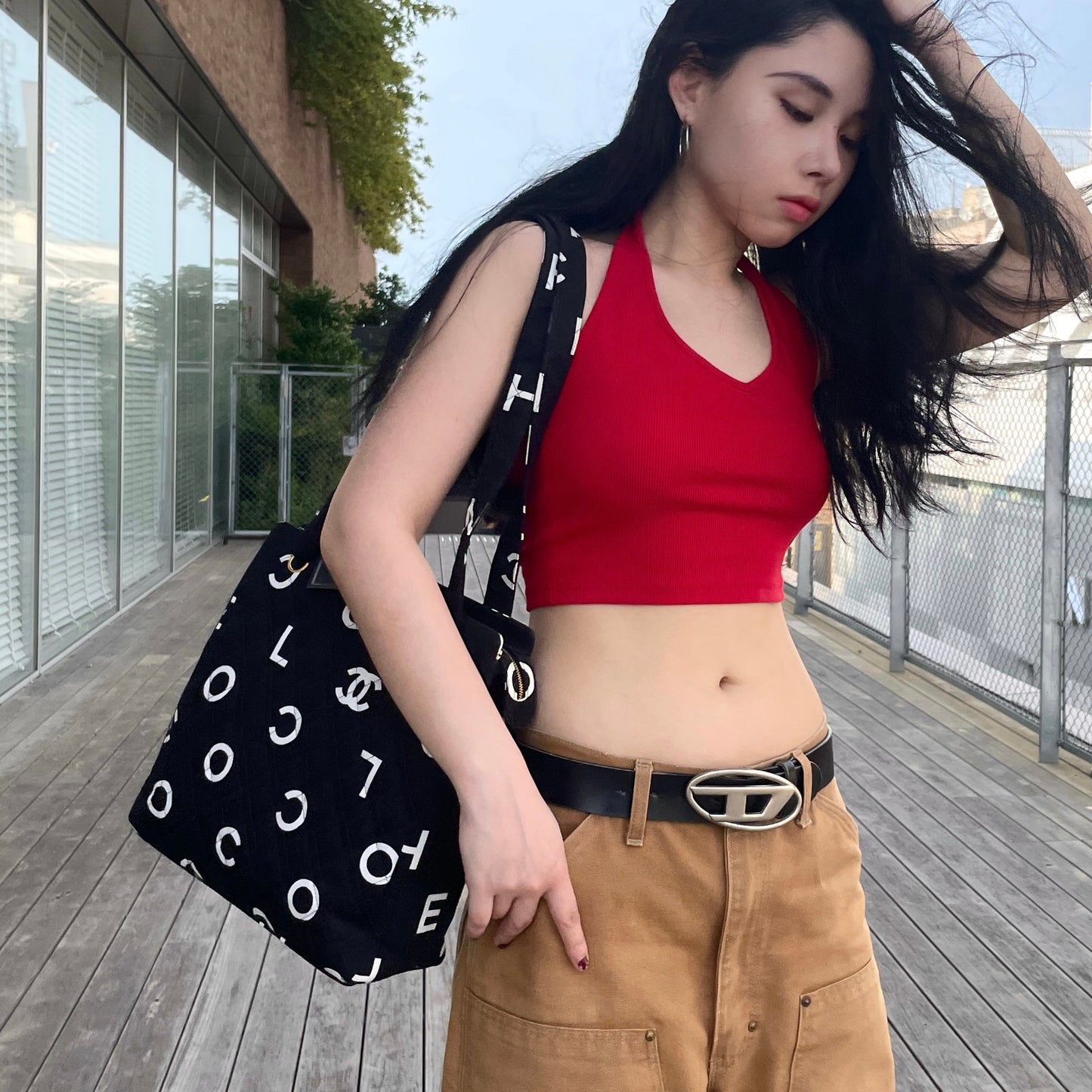RARE☆☆☆☆CHANEL 1997 Matelassé Canvas Logos Graffiti Tote Shoulder bag Black & White