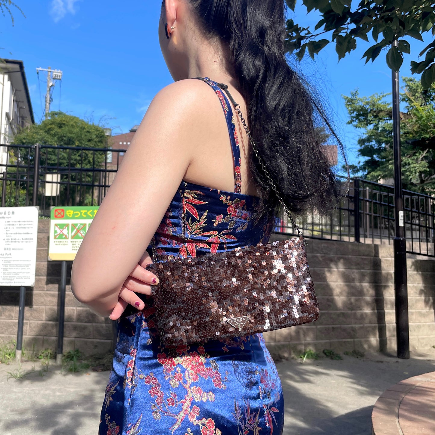 RARE☆☆☆PRADA triangle logo sequins chain shoulder bag