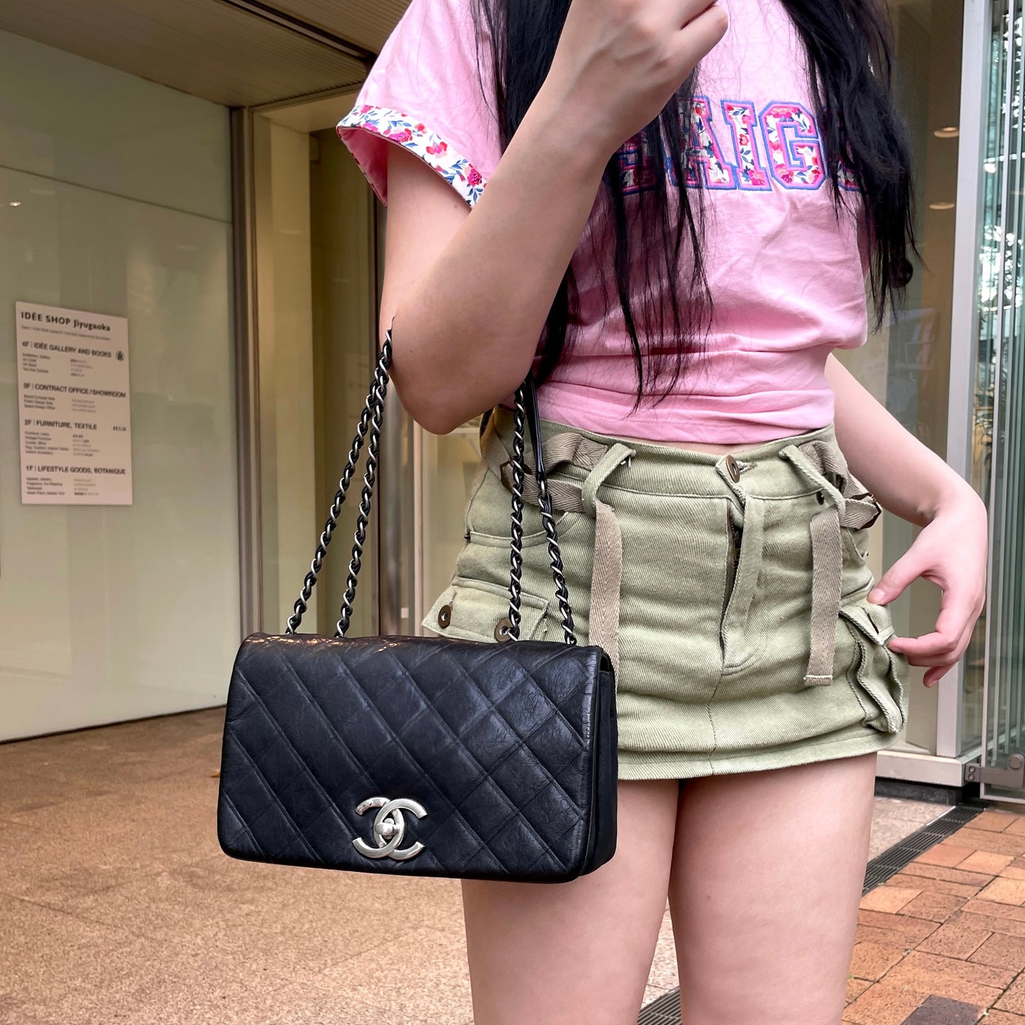 CHANEL 2012 Matelassé Iridescent Calfskin Double Chains Full Flap Shoulder Bag Black & Silver