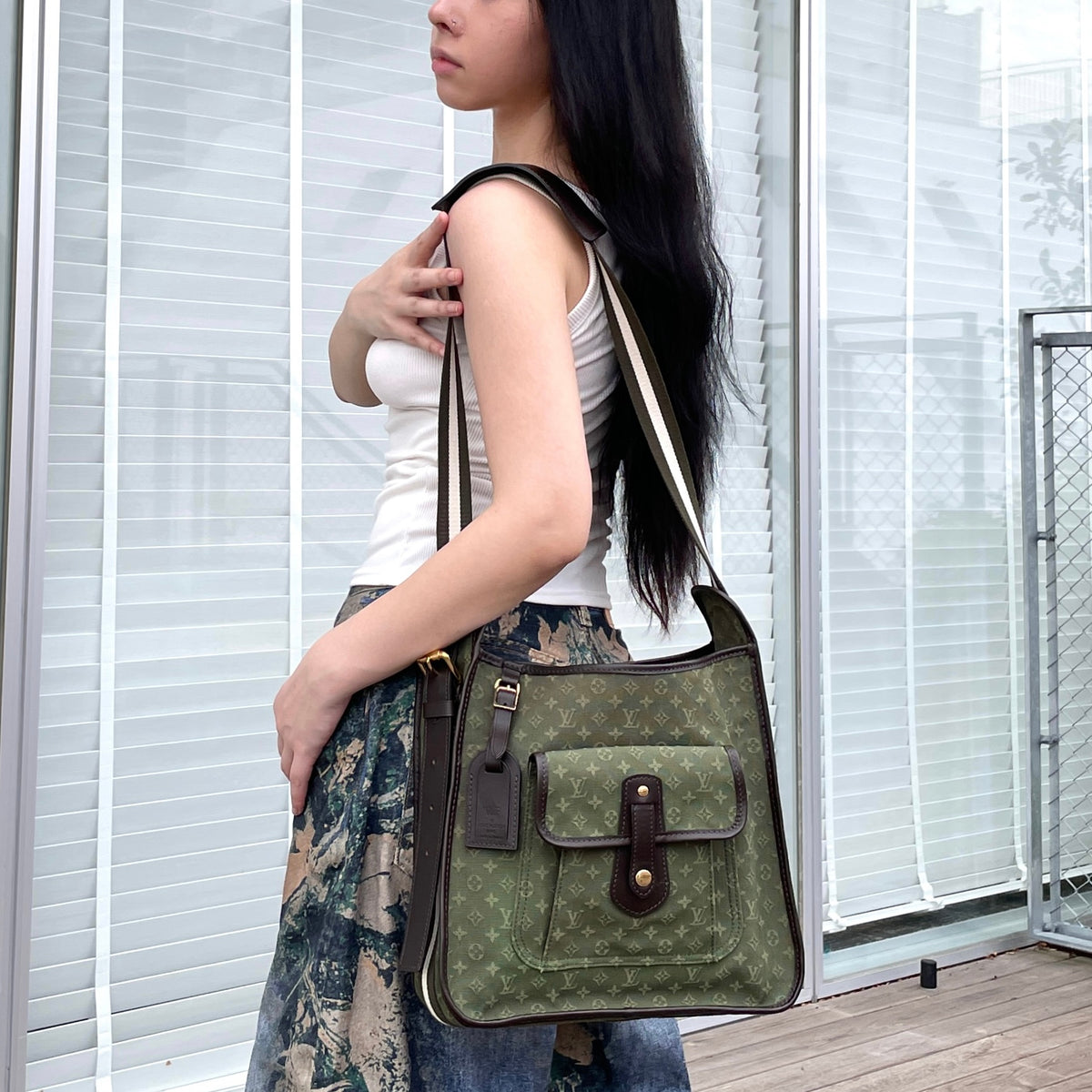 LOUIS VUITTON 2004 Monogram Mini Lin Besace Mary-Kate Shoulder Bag M92322 Khaki Green & Brown