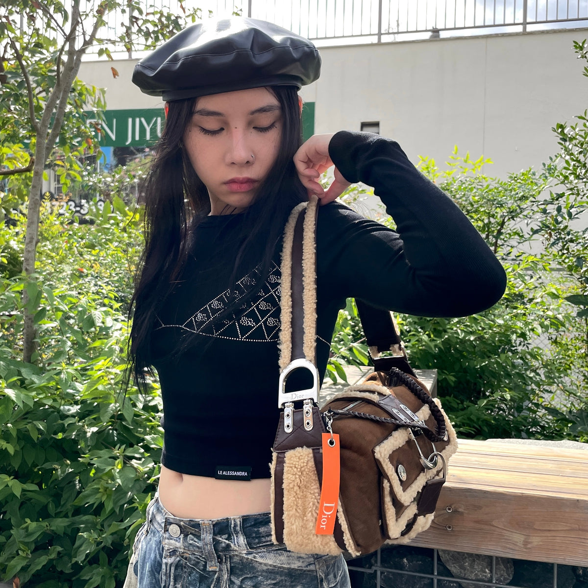 RARE☆☆☆☆☆CHRISTIAN DIOR 2005 FW Limited Flight Line Shearling D Logo Hobo Shoulder Bag Brown & Orange #
