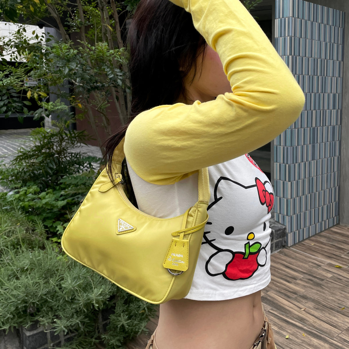 PRADA Re-Edition 2005 HOBO Nylon Bag / Lemon Yellow