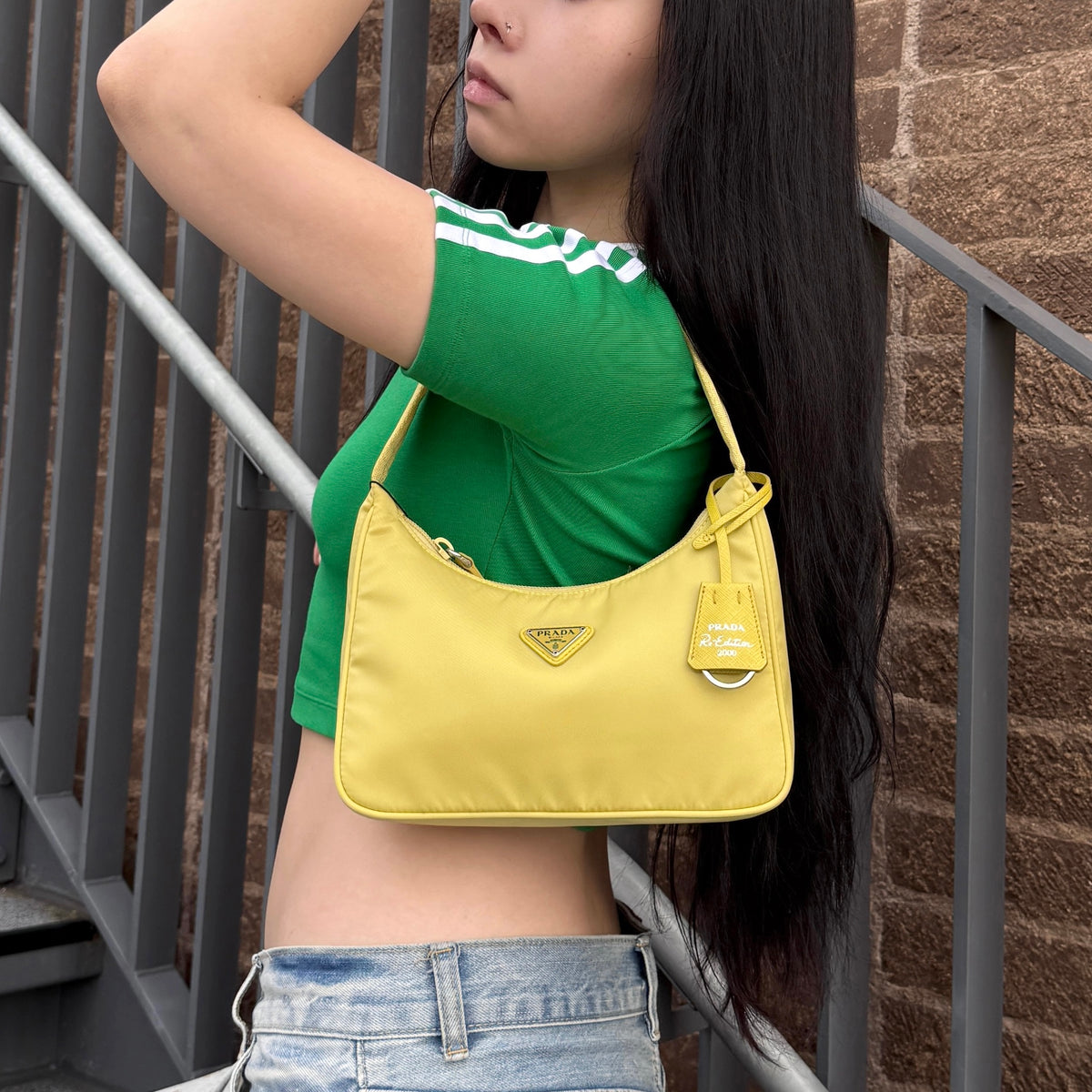 PRADA Re-Edition 2005 HOBO Nylon Bag / Lemon Yellow