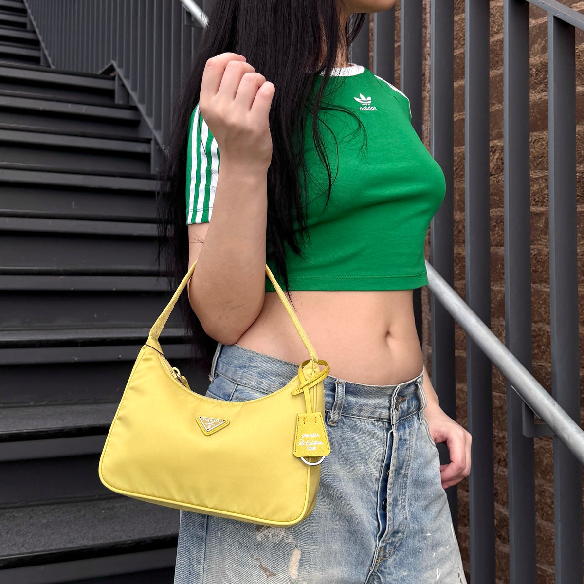 PRADA Re-Edition 2005 HOBO Nylon Bag / Lemon Yellow