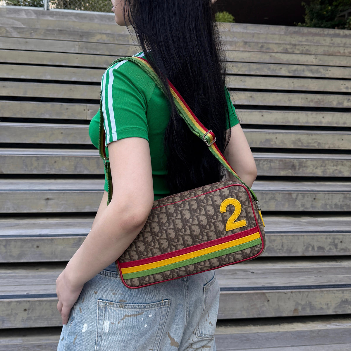 RARE☆☆☆☆CHRISTIAN DIOR Rasta Line Trotter PVC No.2 Crossbody Shoulder Bag Brown & Multi-Color